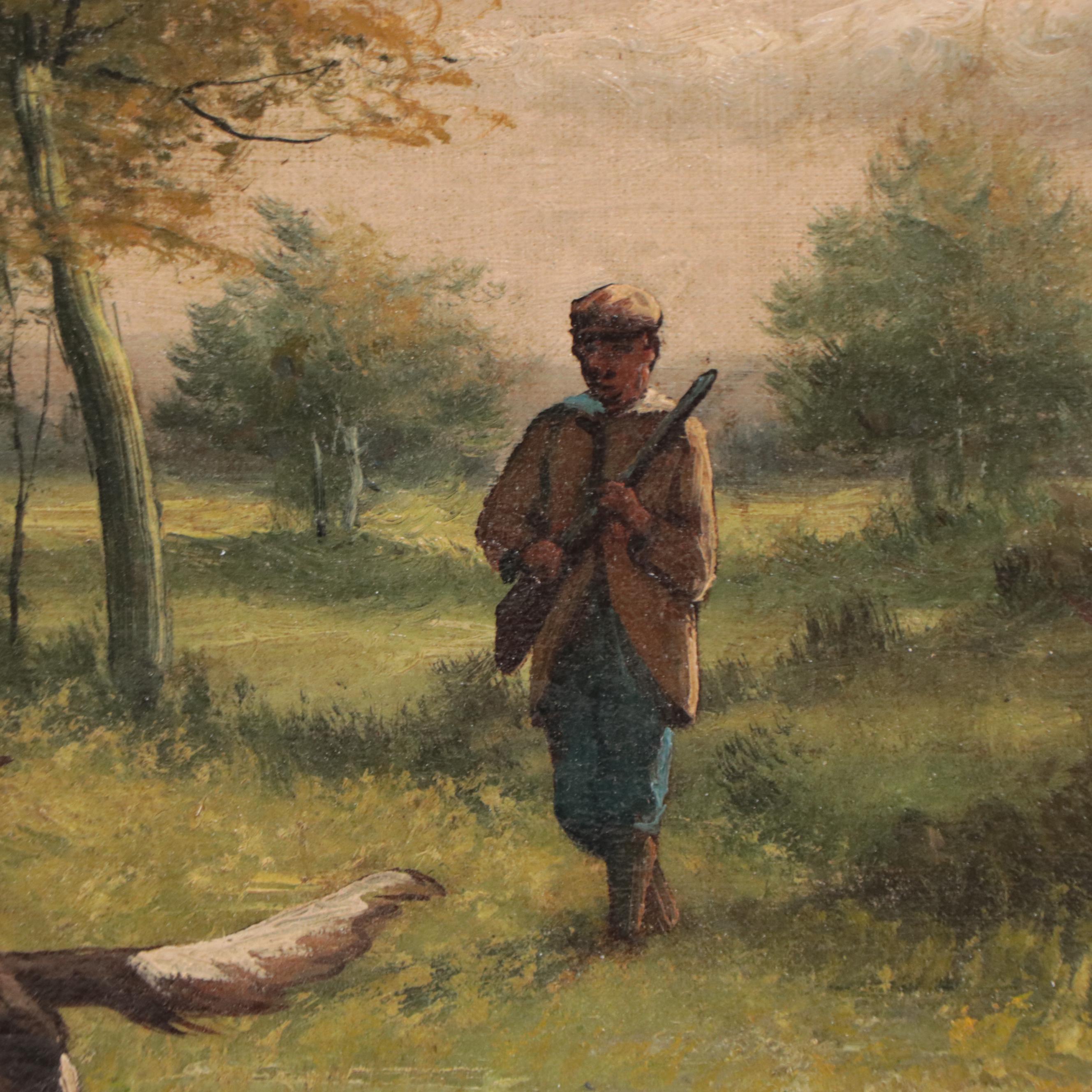 Oil Painting of Hunting Dogs In Landscape