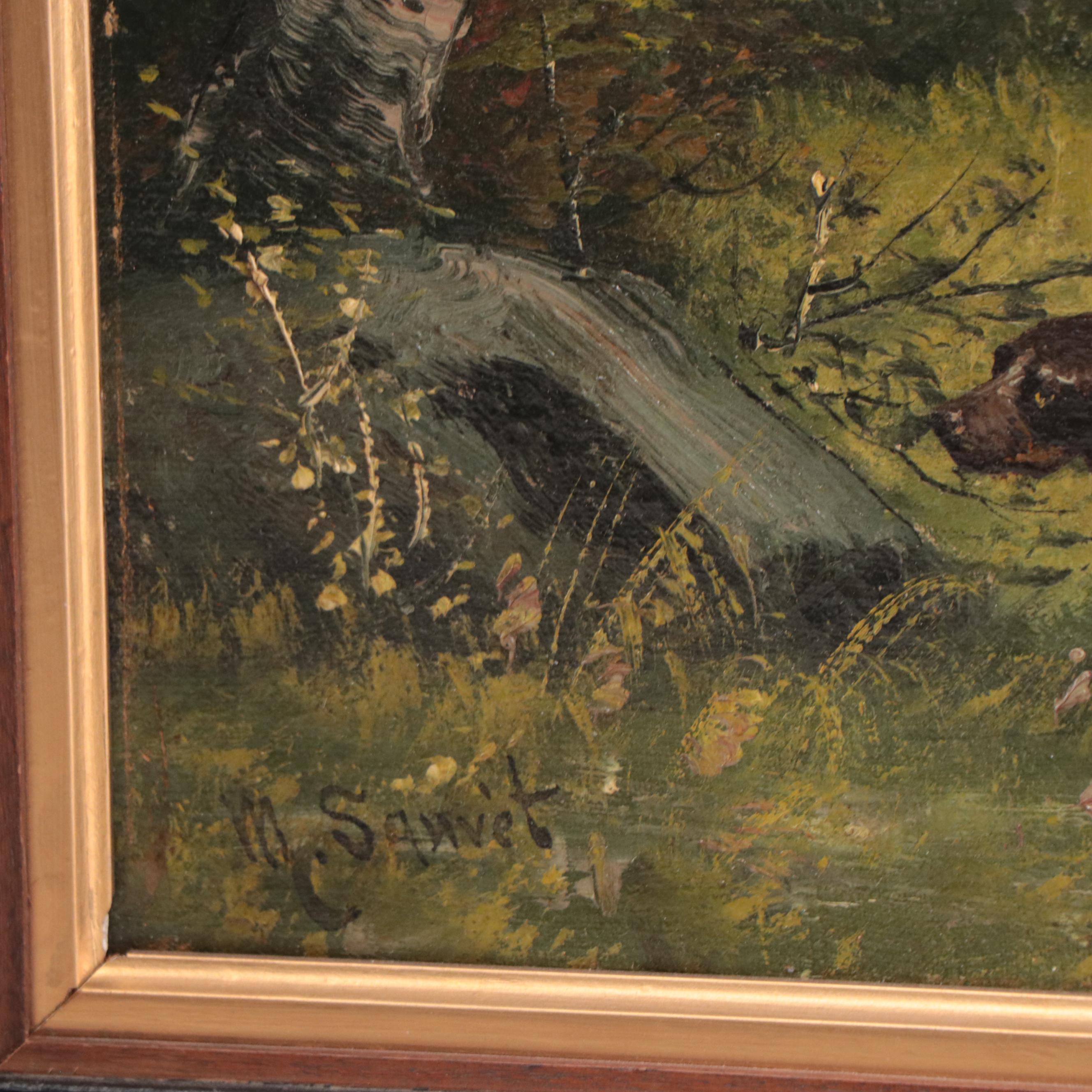 Oil Painting of Hunting Dogs In Landscape