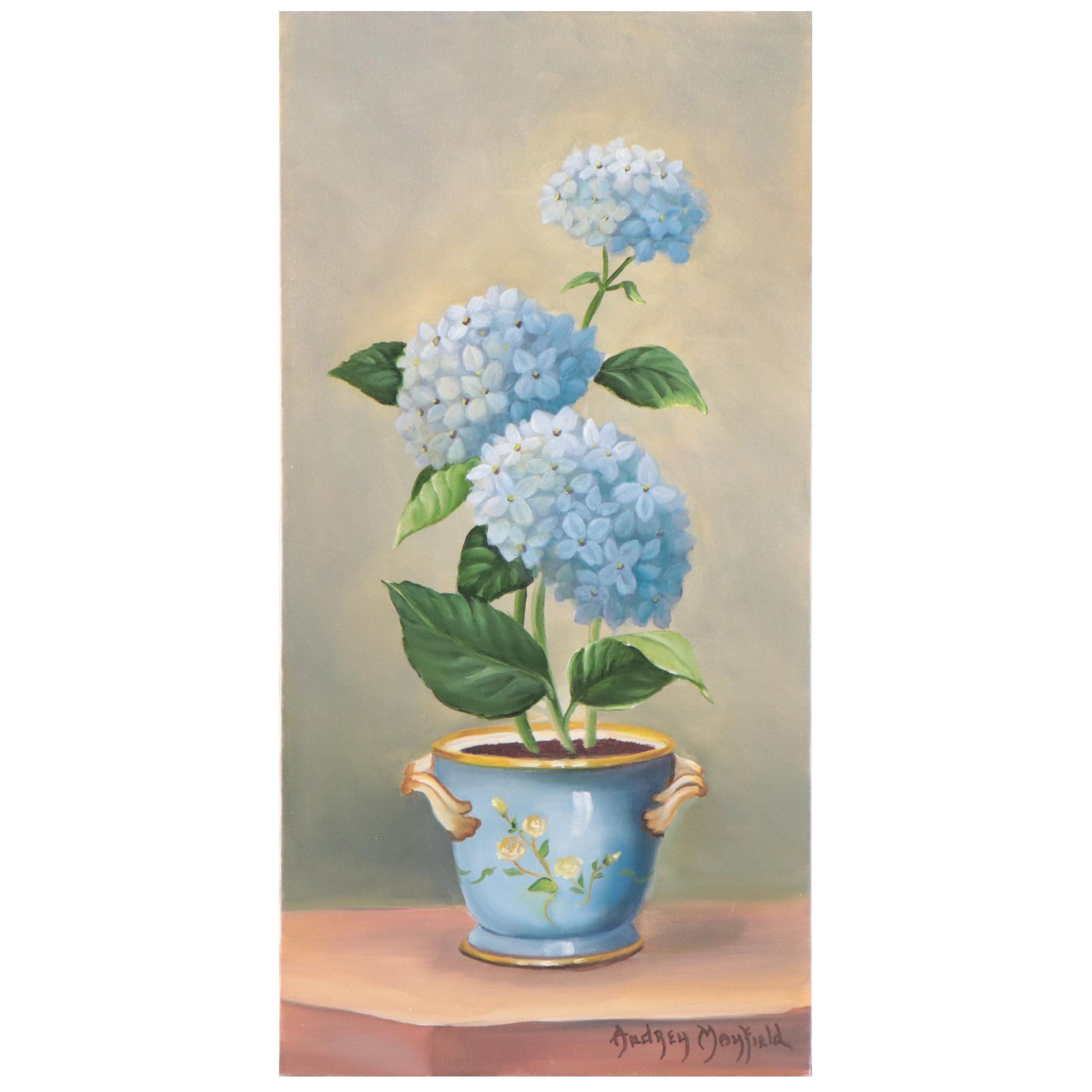 Audrey Mayfield Oil Painting of Hydrangeas, Late 20th Century