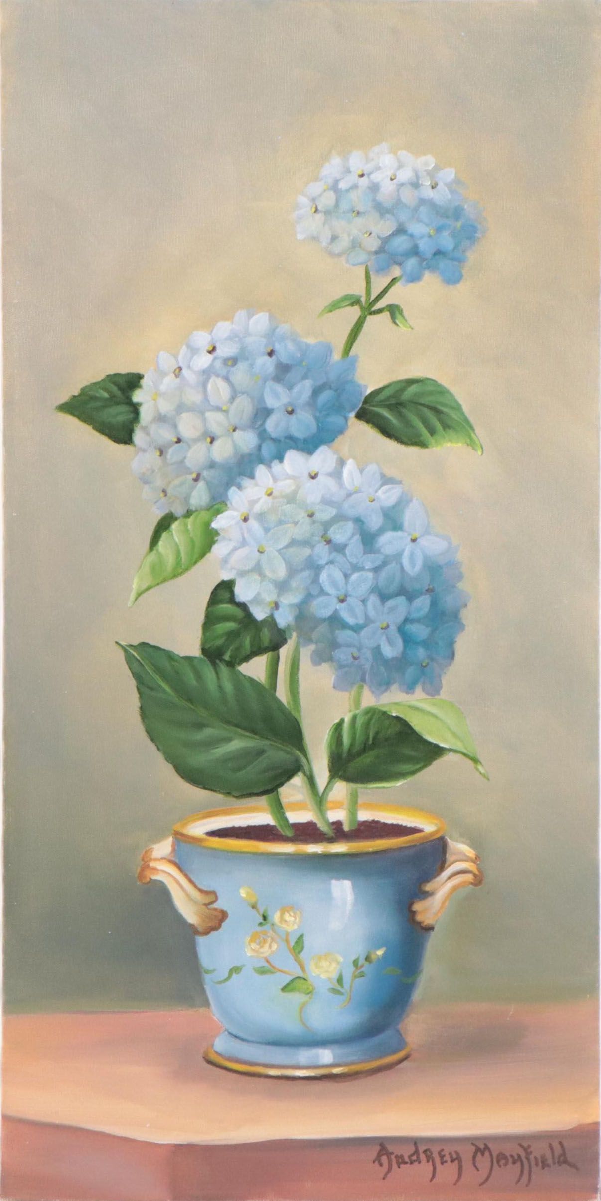 Audrey Mayfield Oil Painting of Hydrangeas, Late 20th Century