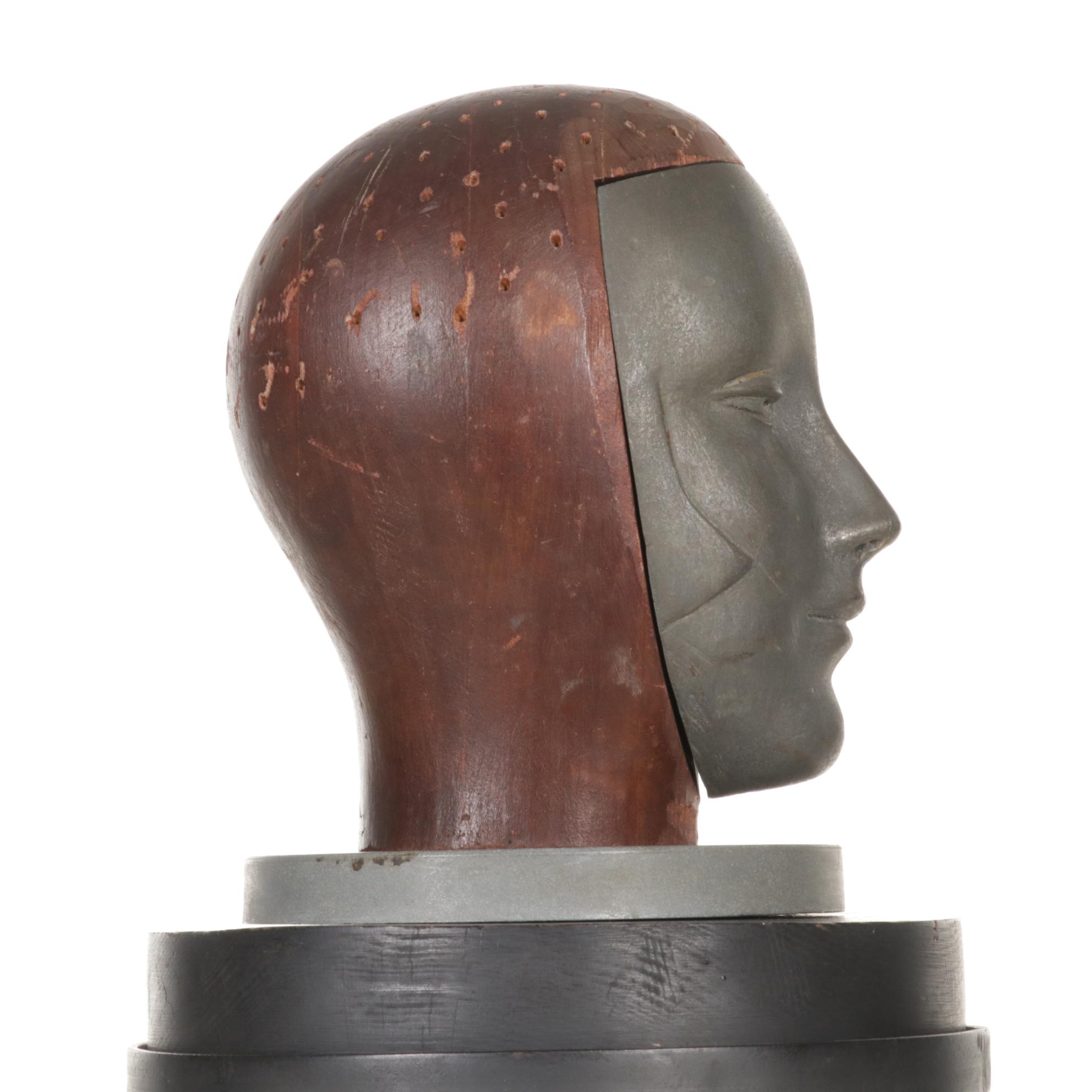 Iron Pedestal Stand with Metal and Wood Mannequin Head