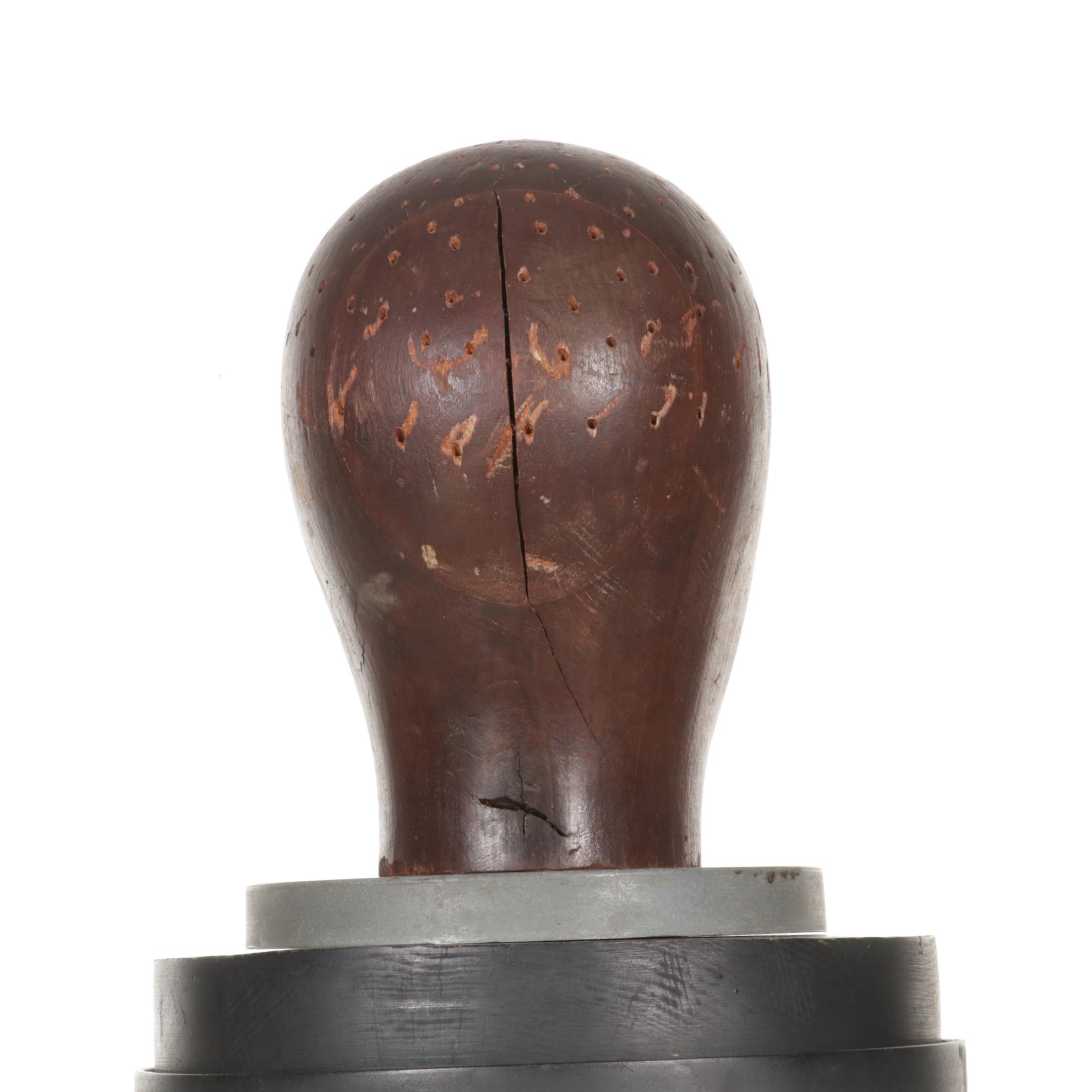 Iron Pedestal Stand with Metal and Wood Mannequin Head