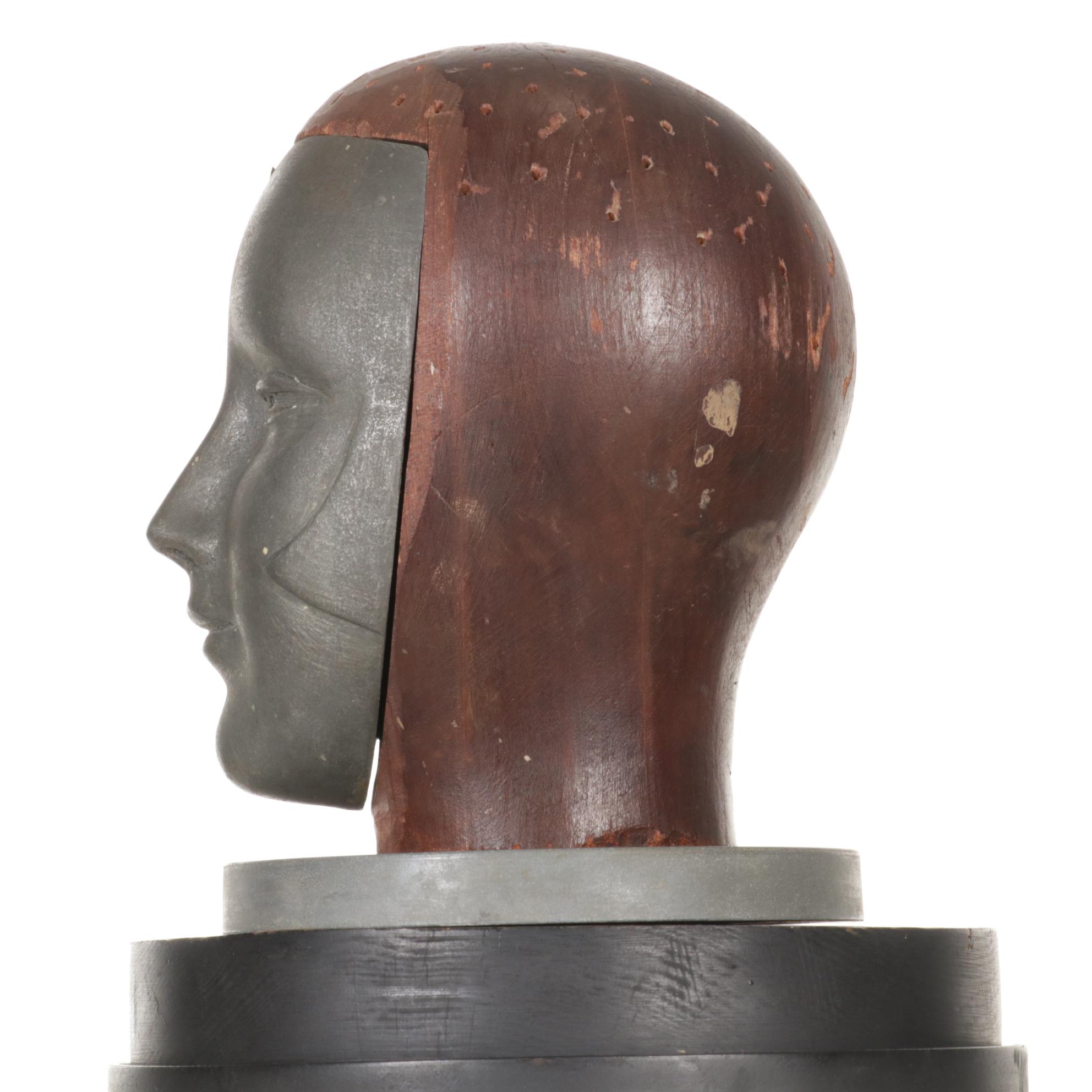 Iron Pedestal Stand with Metal and Wood Mannequin Head