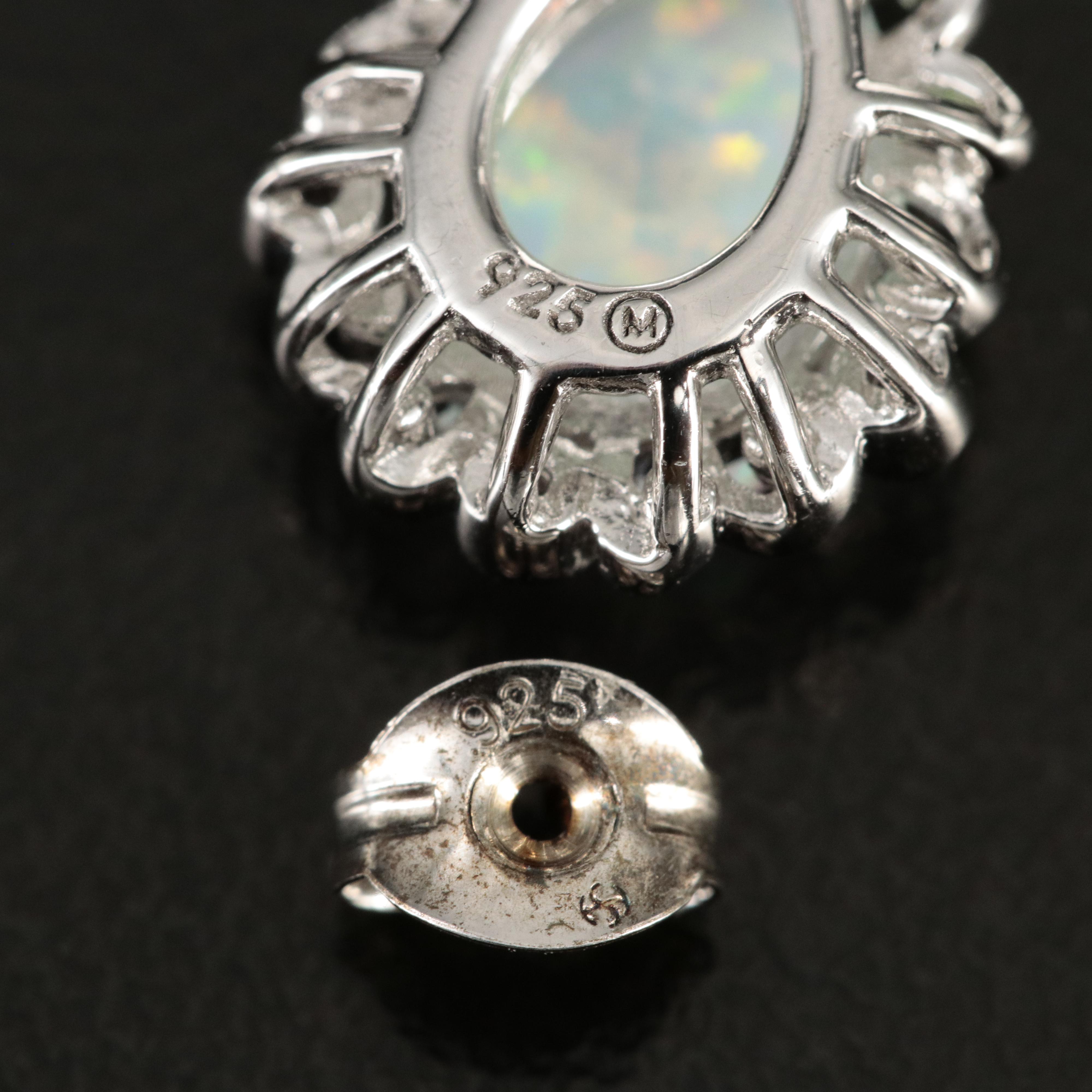 Sterling Opal, Amethyst and Diamond Earrings