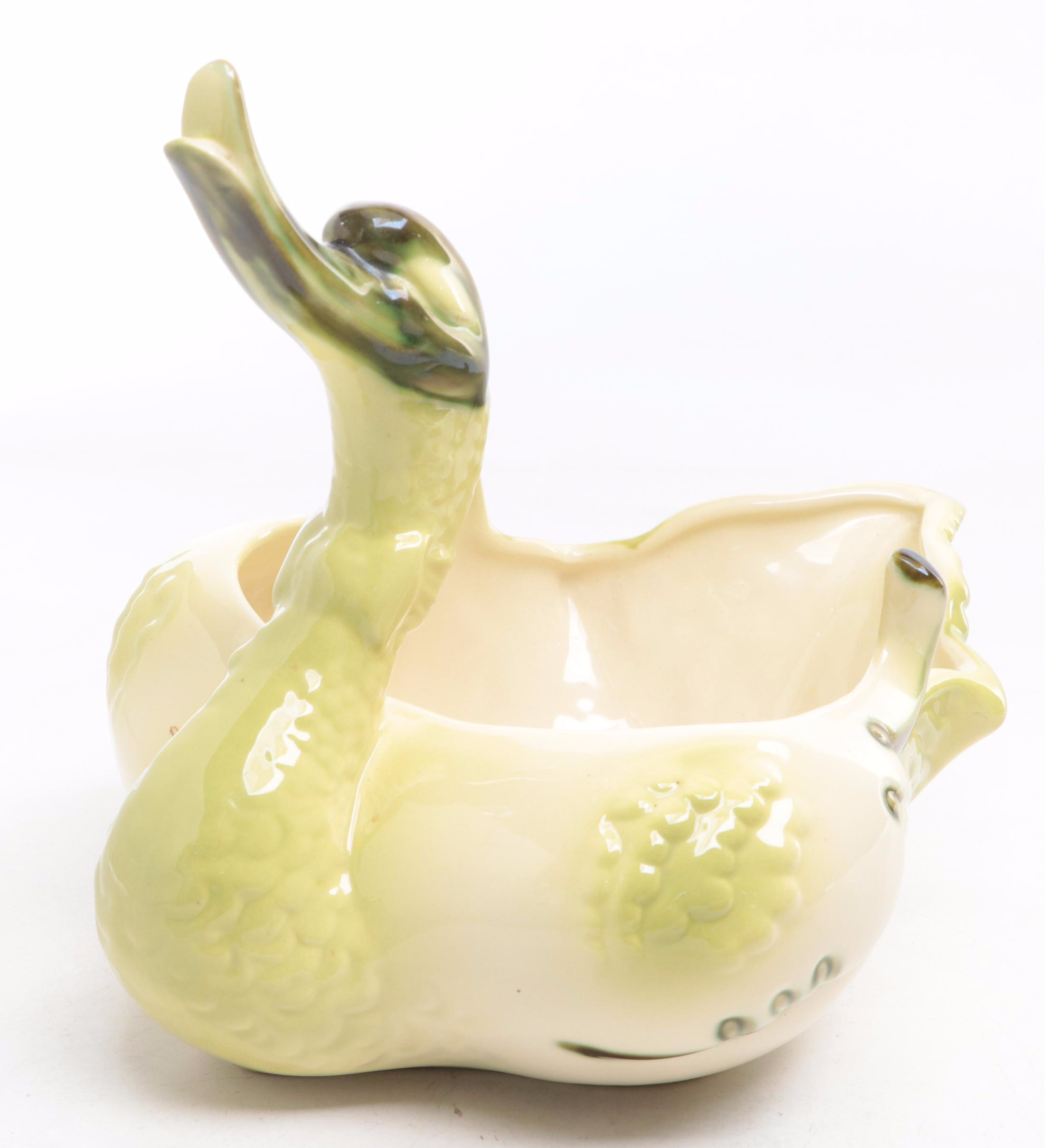 Hull Pottery Swan Planter with Hall Pitcher and Elephant Planter Vases