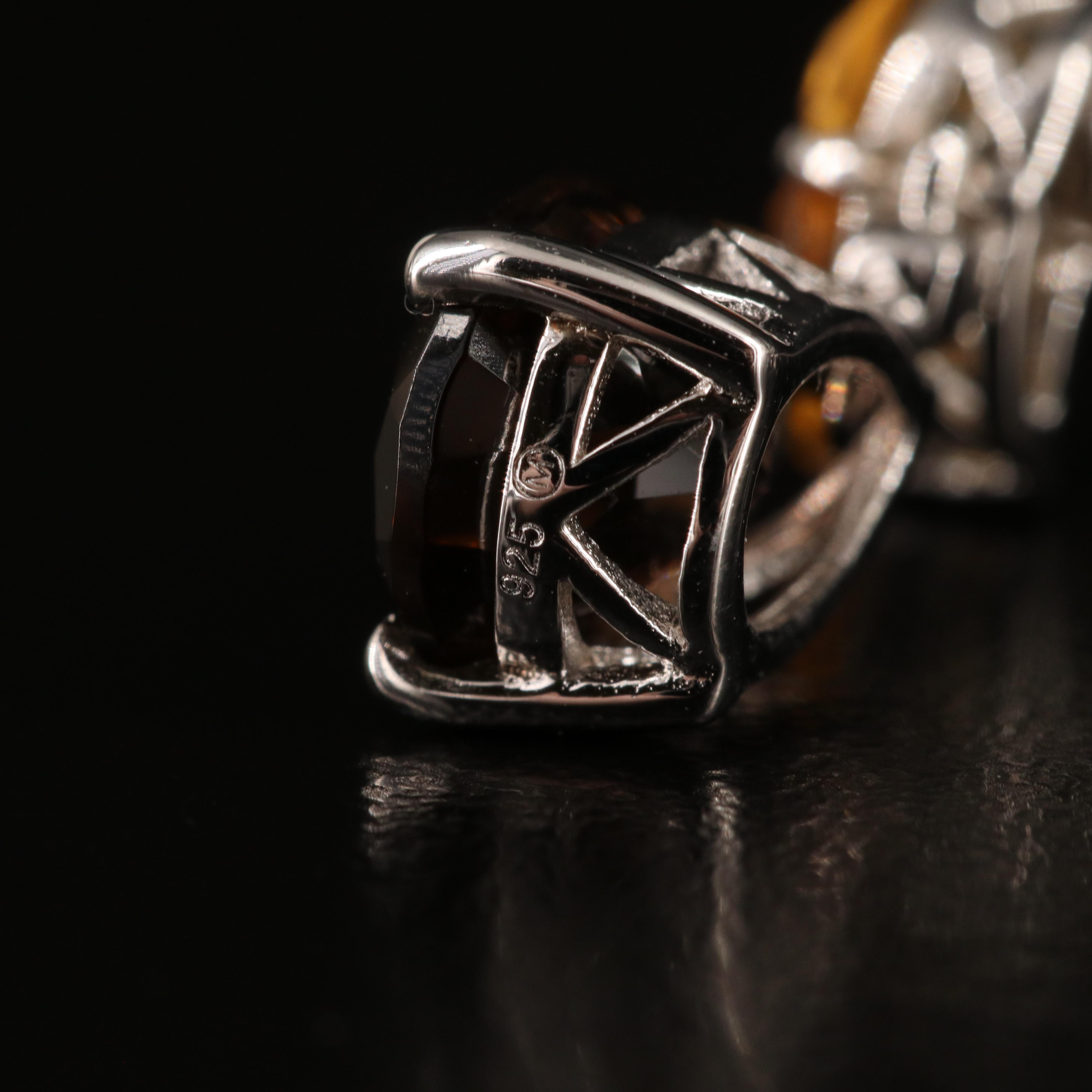 Sterling Smoky Quartz, Citrine and Diamond Earrings