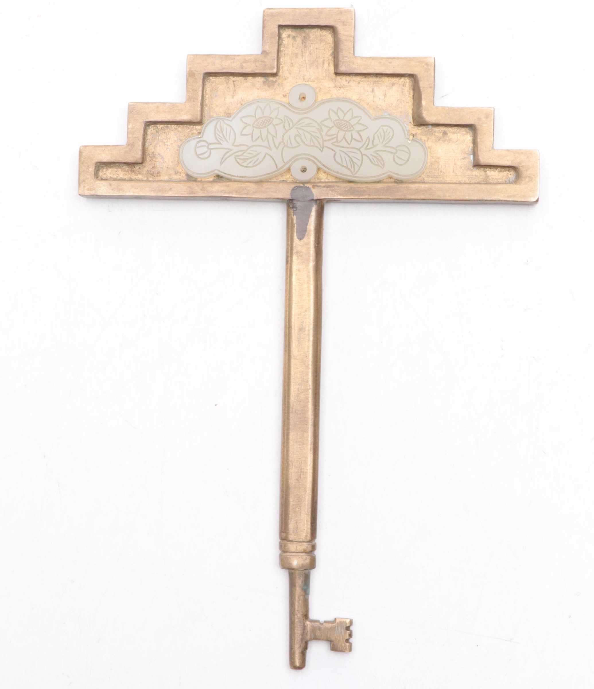 Chinese Style Brass and Serpentine Key