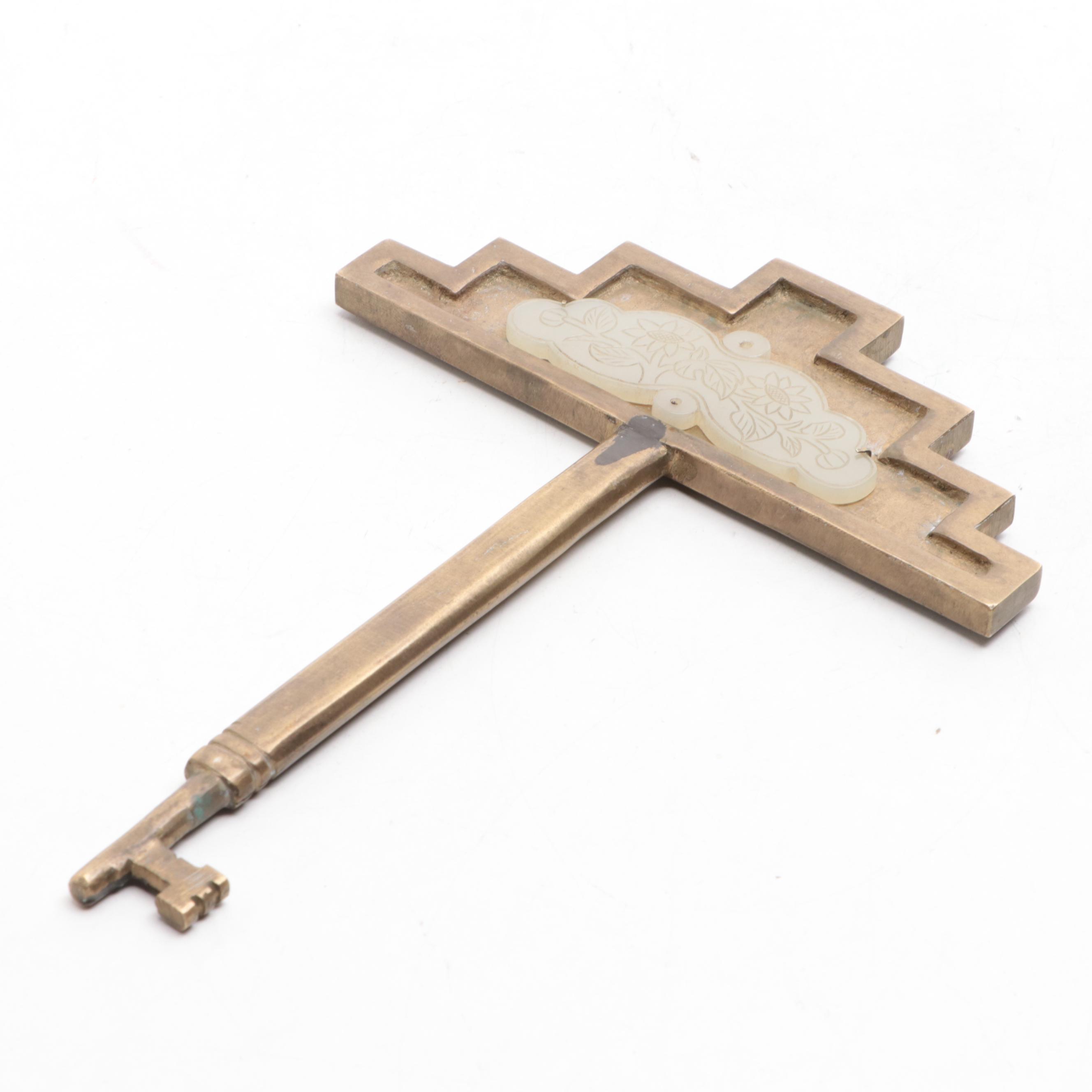 Chinese Style Brass and Serpentine Key