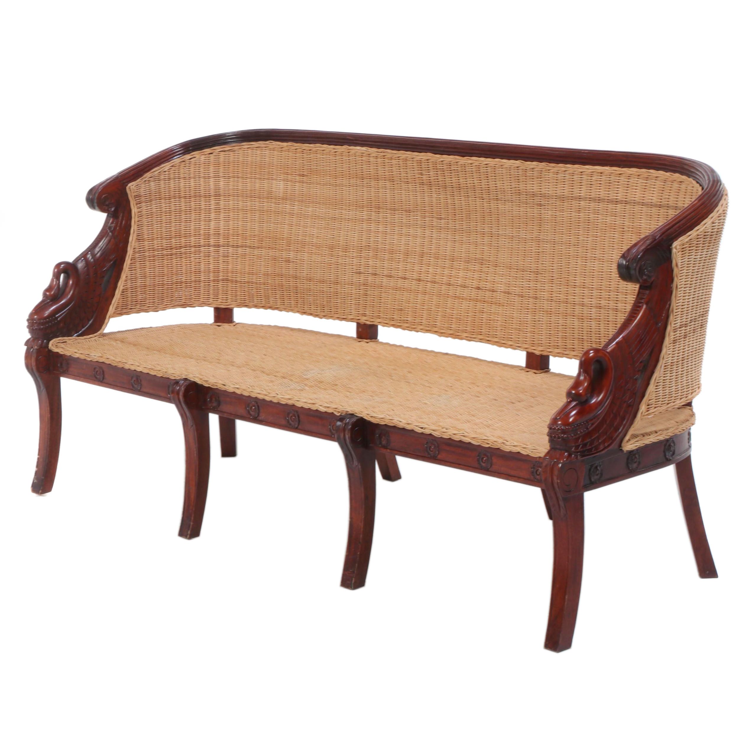French Restauration Style Carved Hardwood and Wicker Canapé