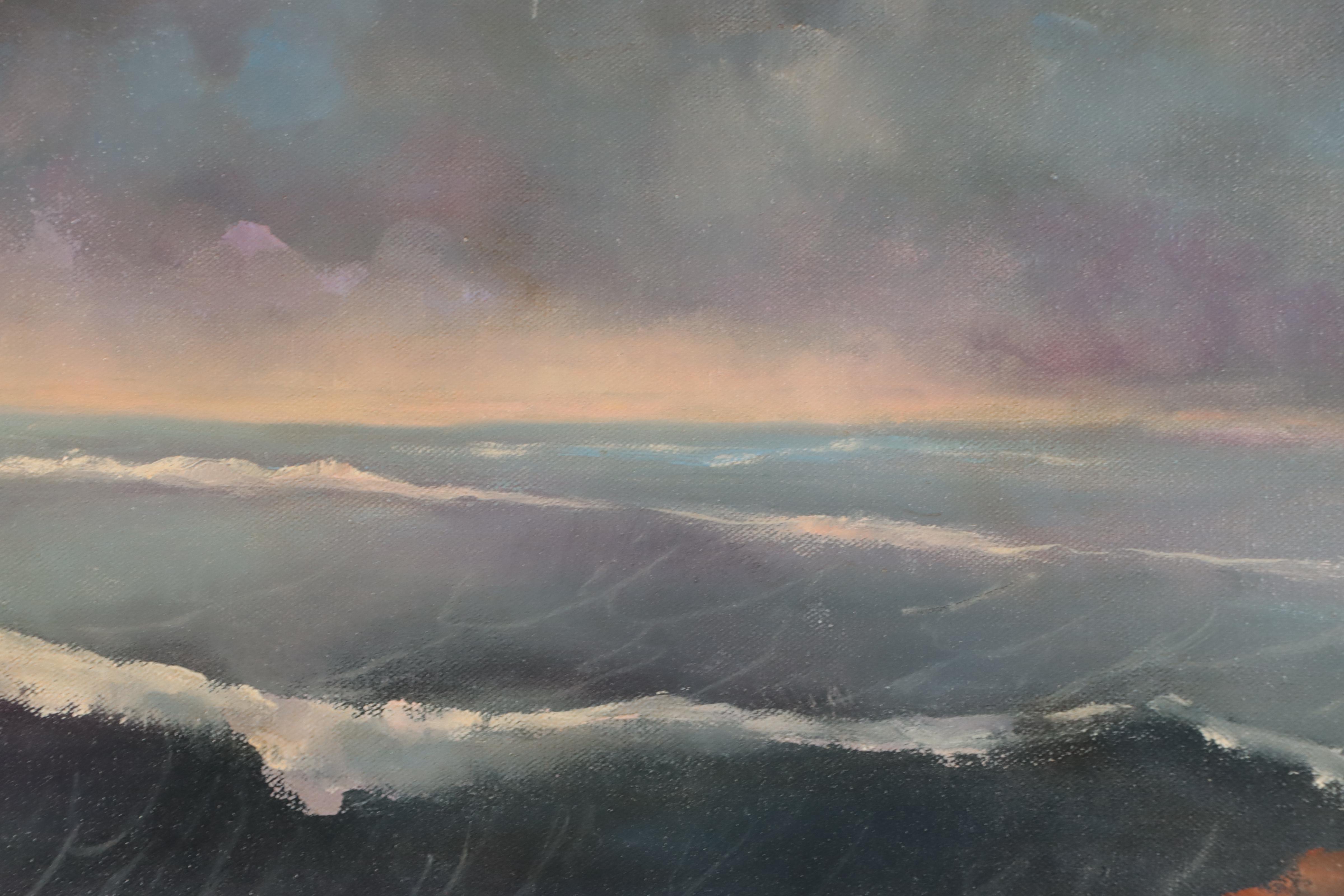 Pat Ford Oil Painting of Seascape "Sunrise Surf," 1983