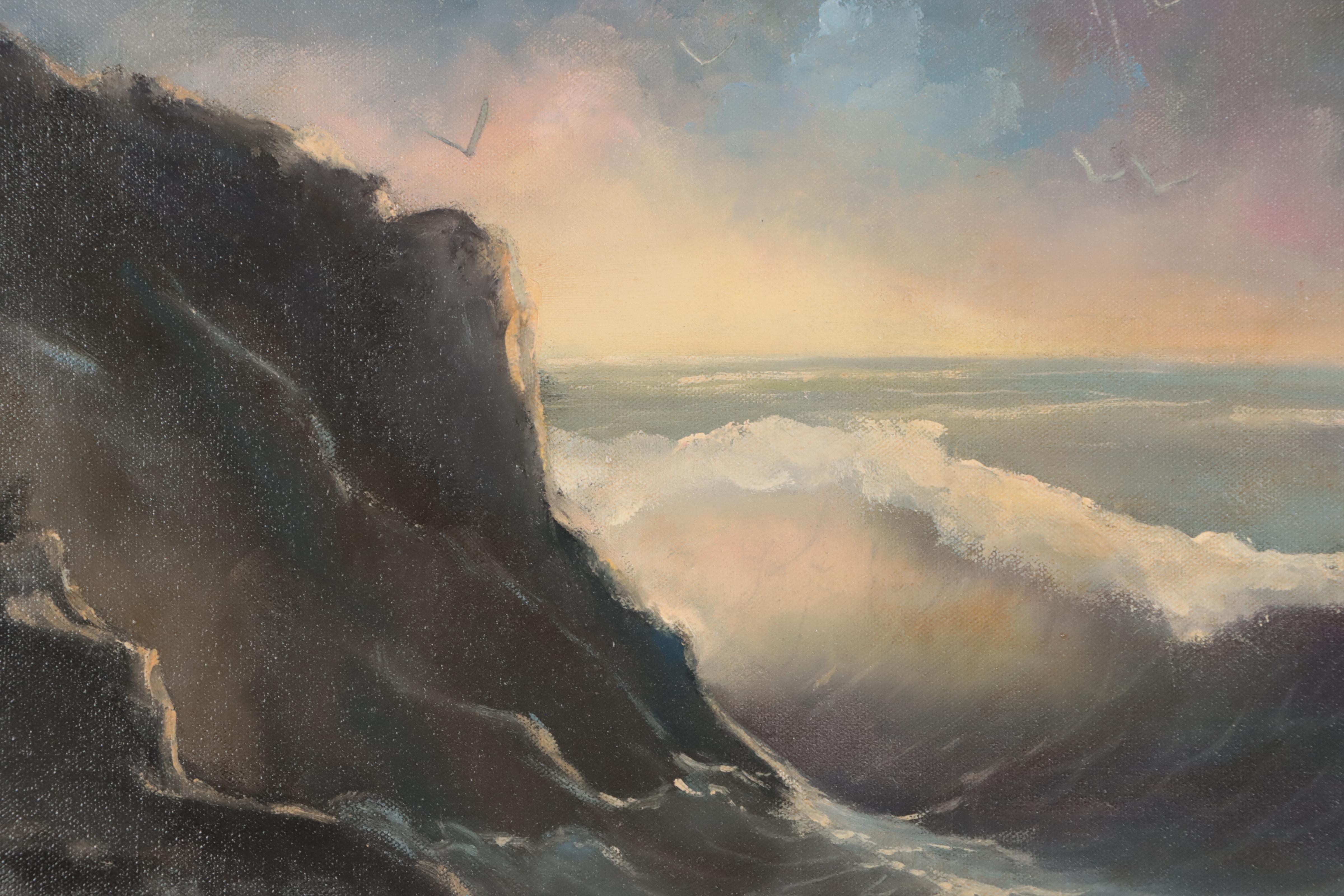 Pat Ford Oil Painting of Seascape "Sunrise Surf," 1983