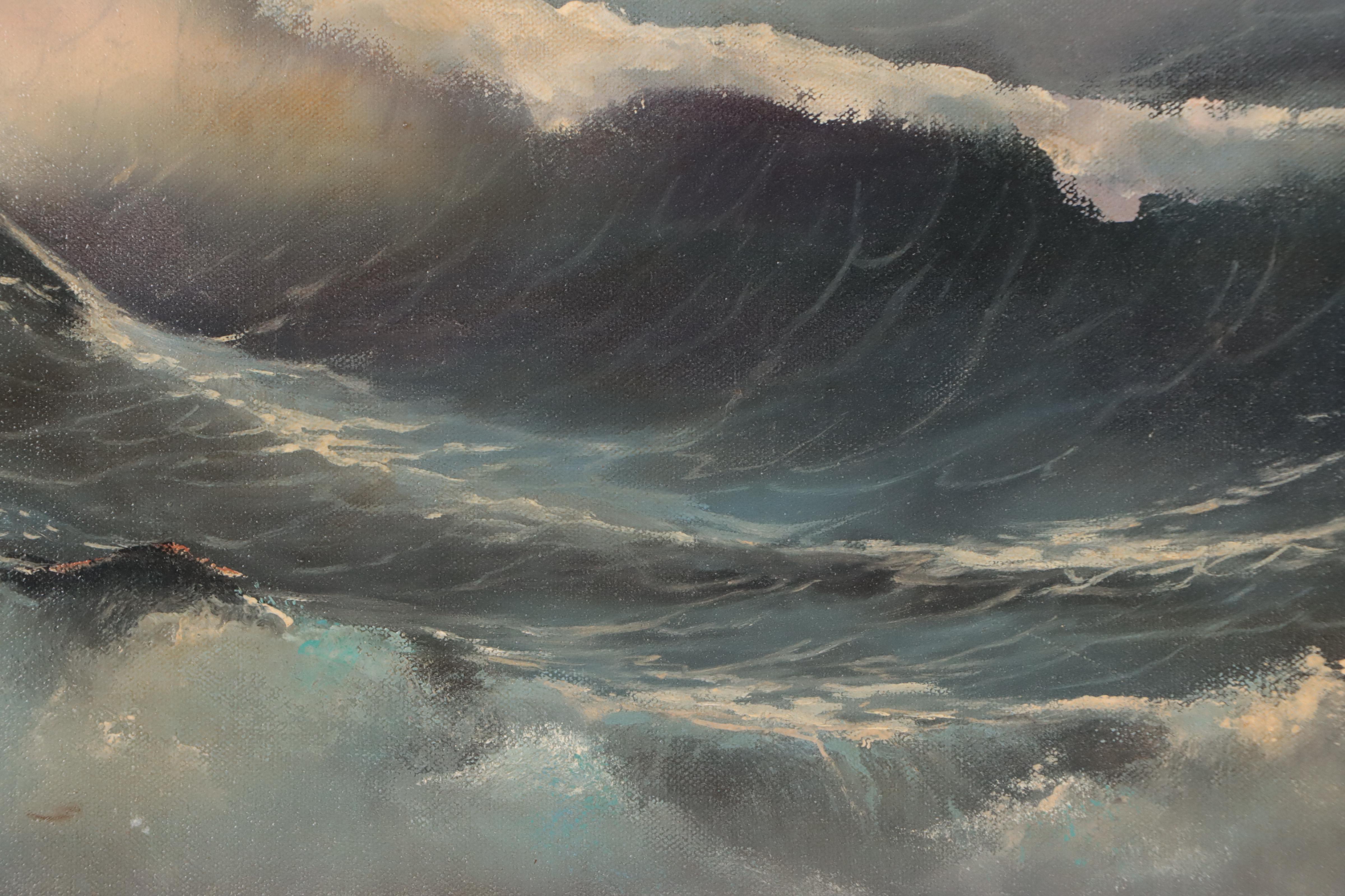 Pat Ford Oil Painting of Seascape "Sunrise Surf," 1983