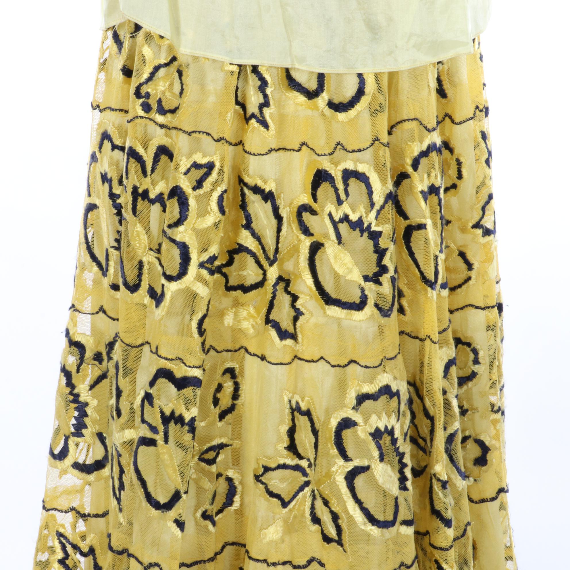 Vintage Mexican Chiapas Dress in Yellow and Black Embroidery