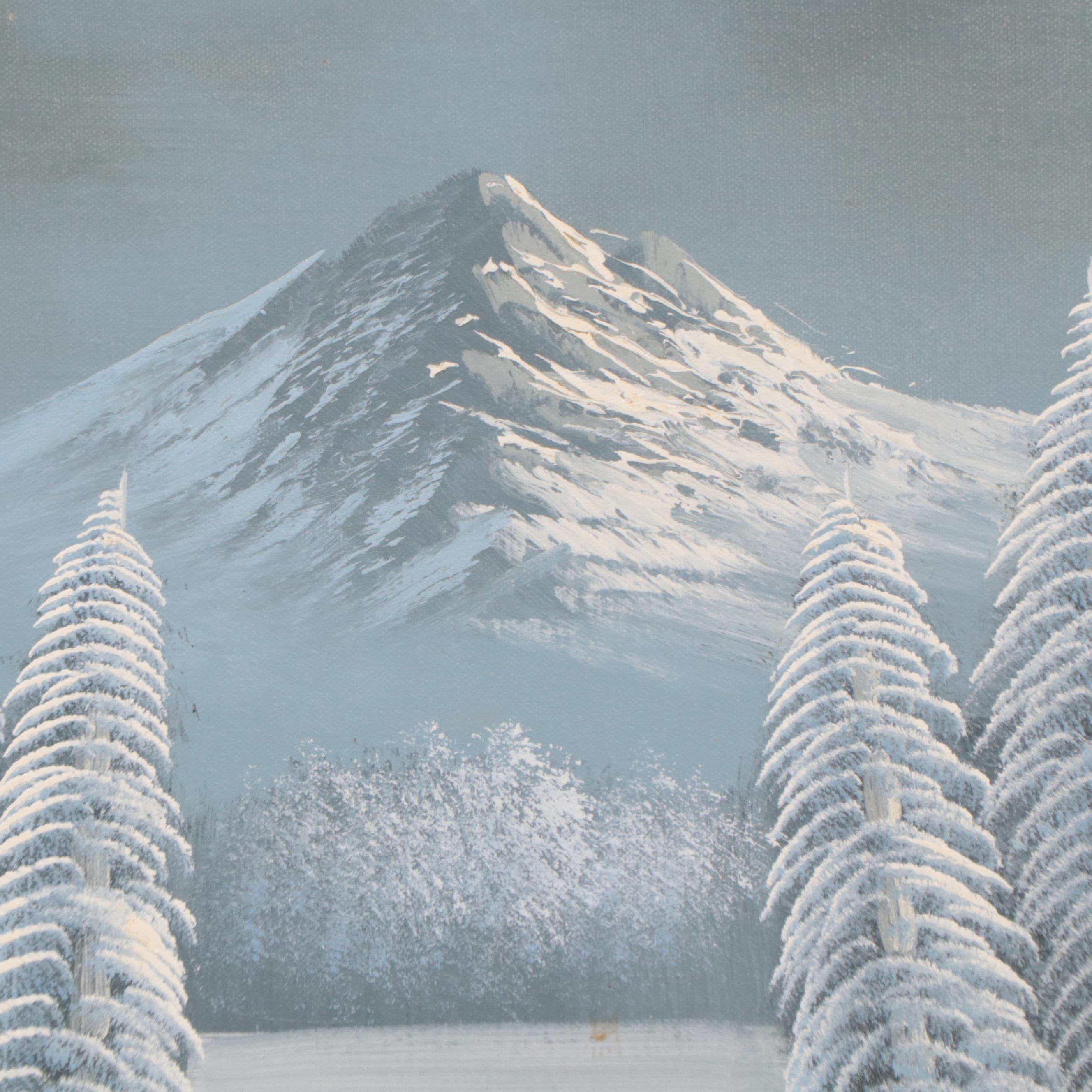 Winter Mountain Landscape Oil Painting, Circa 1975