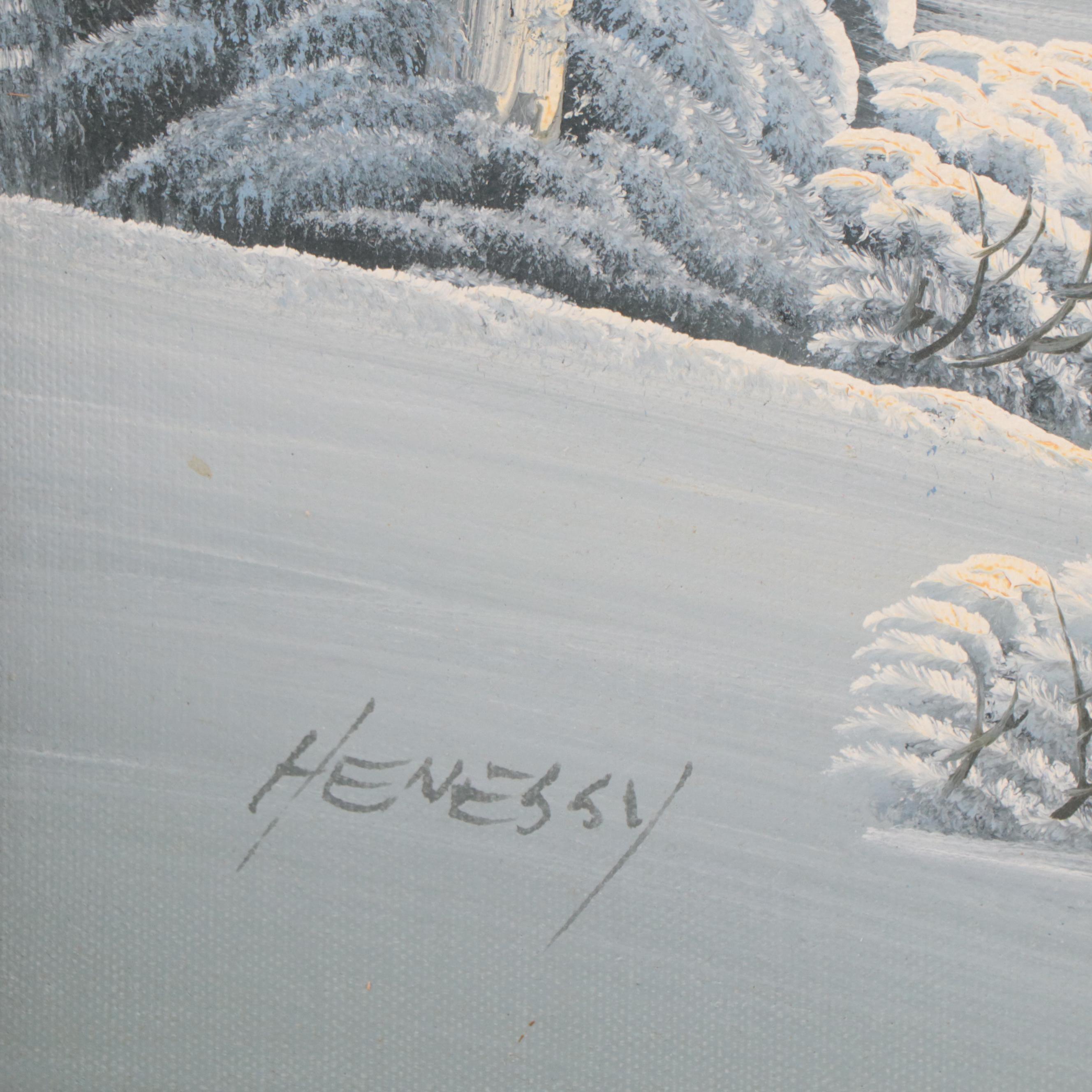 Winter Mountain Landscape Oil Painting, Circa 1975