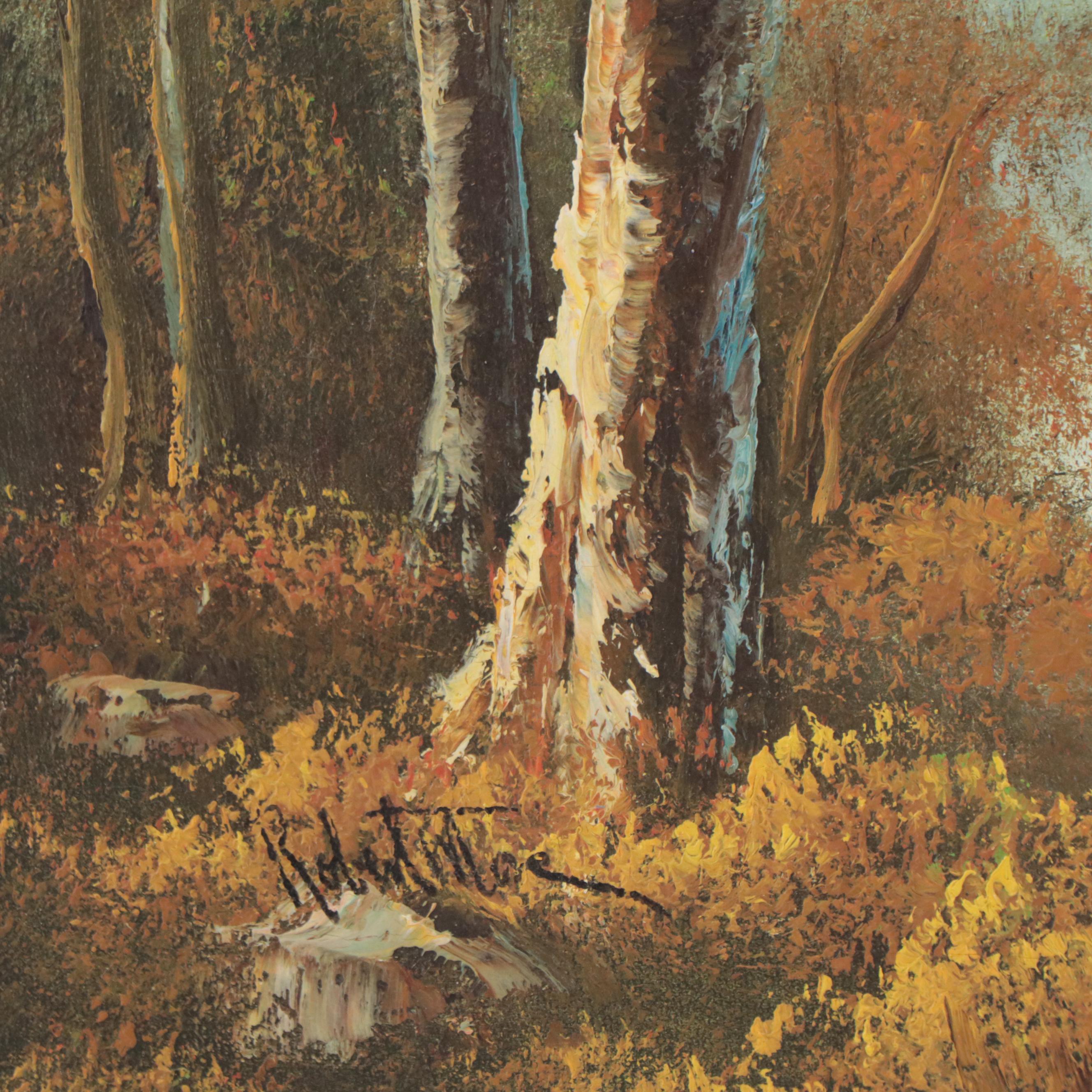 Autumn Landscape Oil Painting of a Watermill, Circa 1975