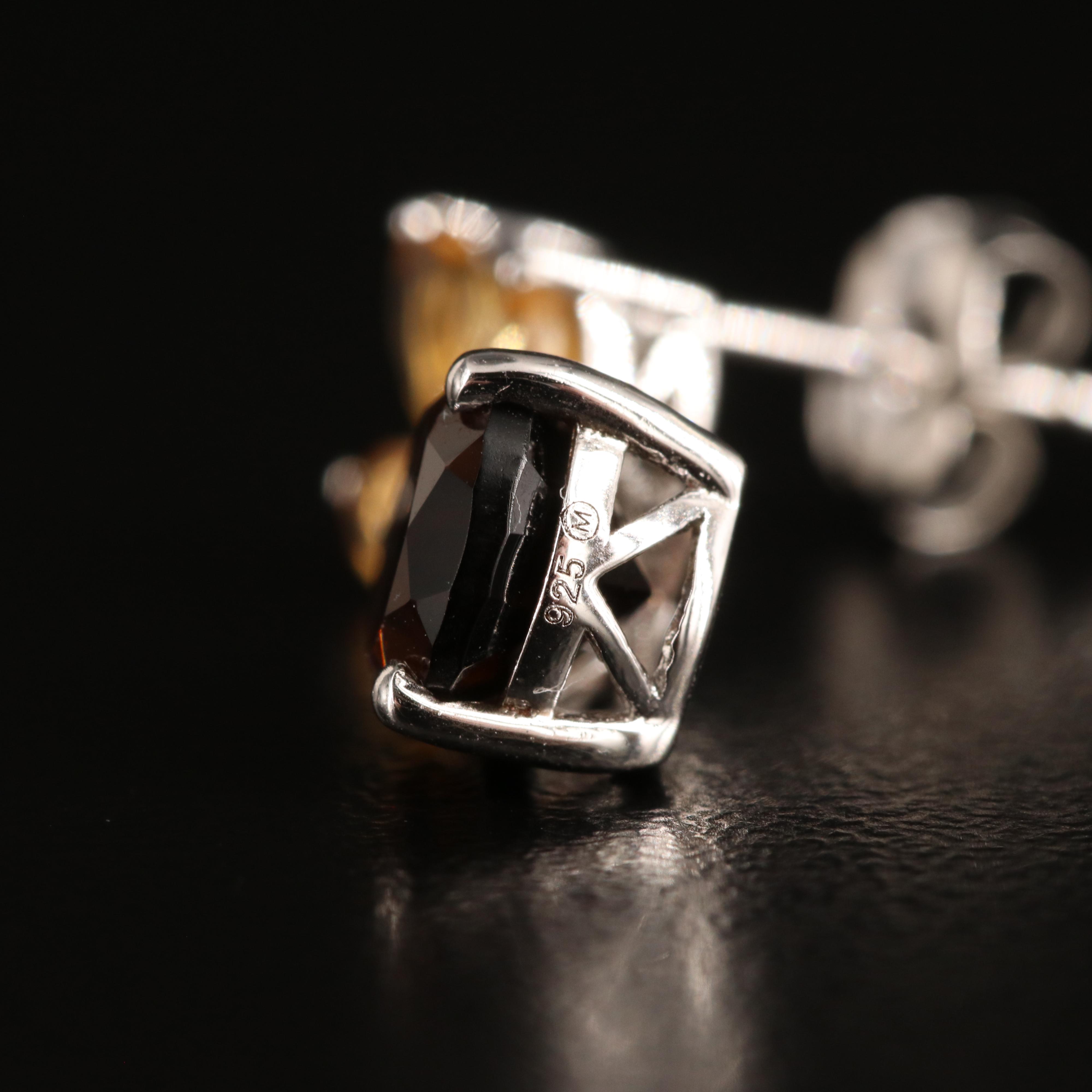 Sterling Smoky Quartz, Citrine and Diamond Earrings