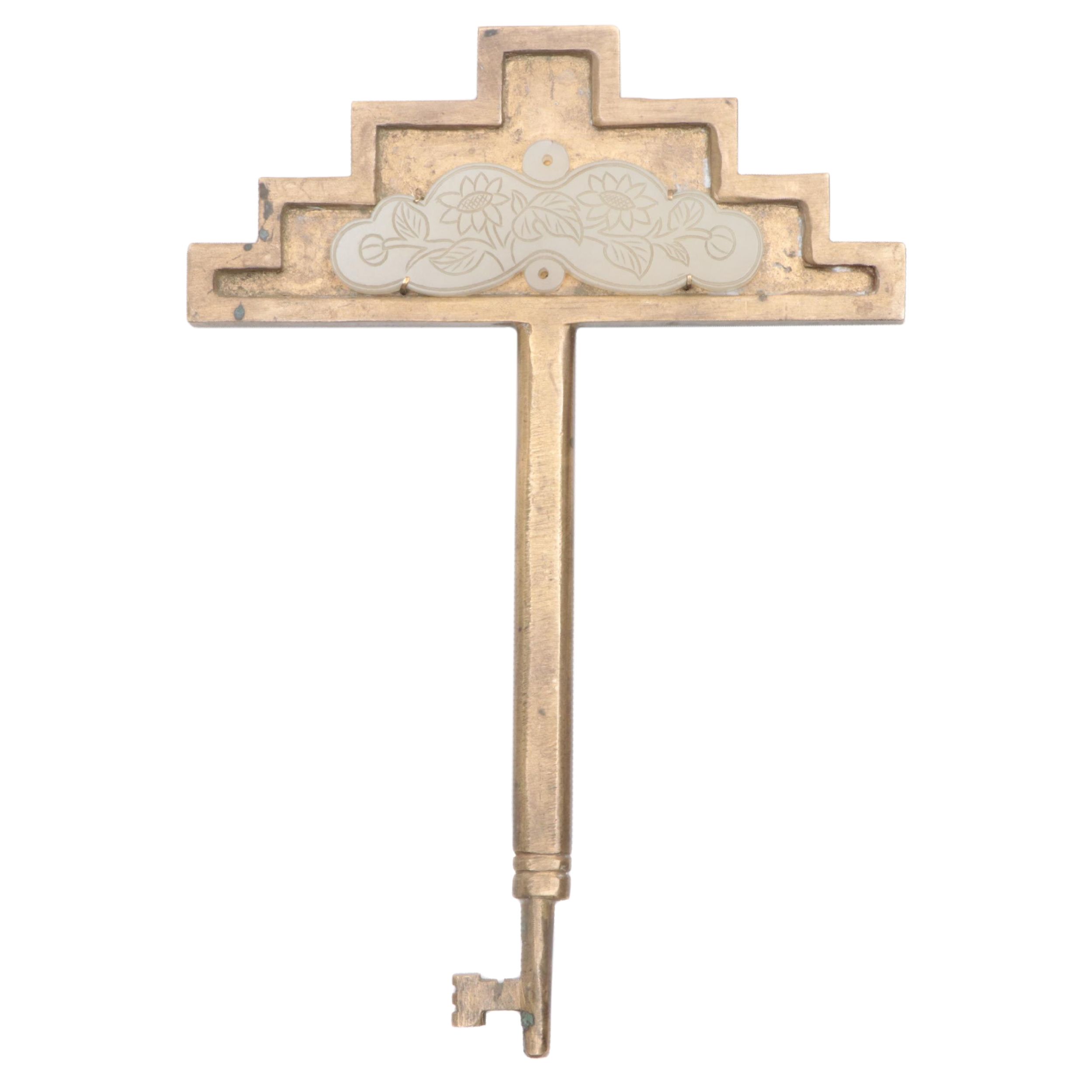 Chinese Style Brass and Serpentine Key