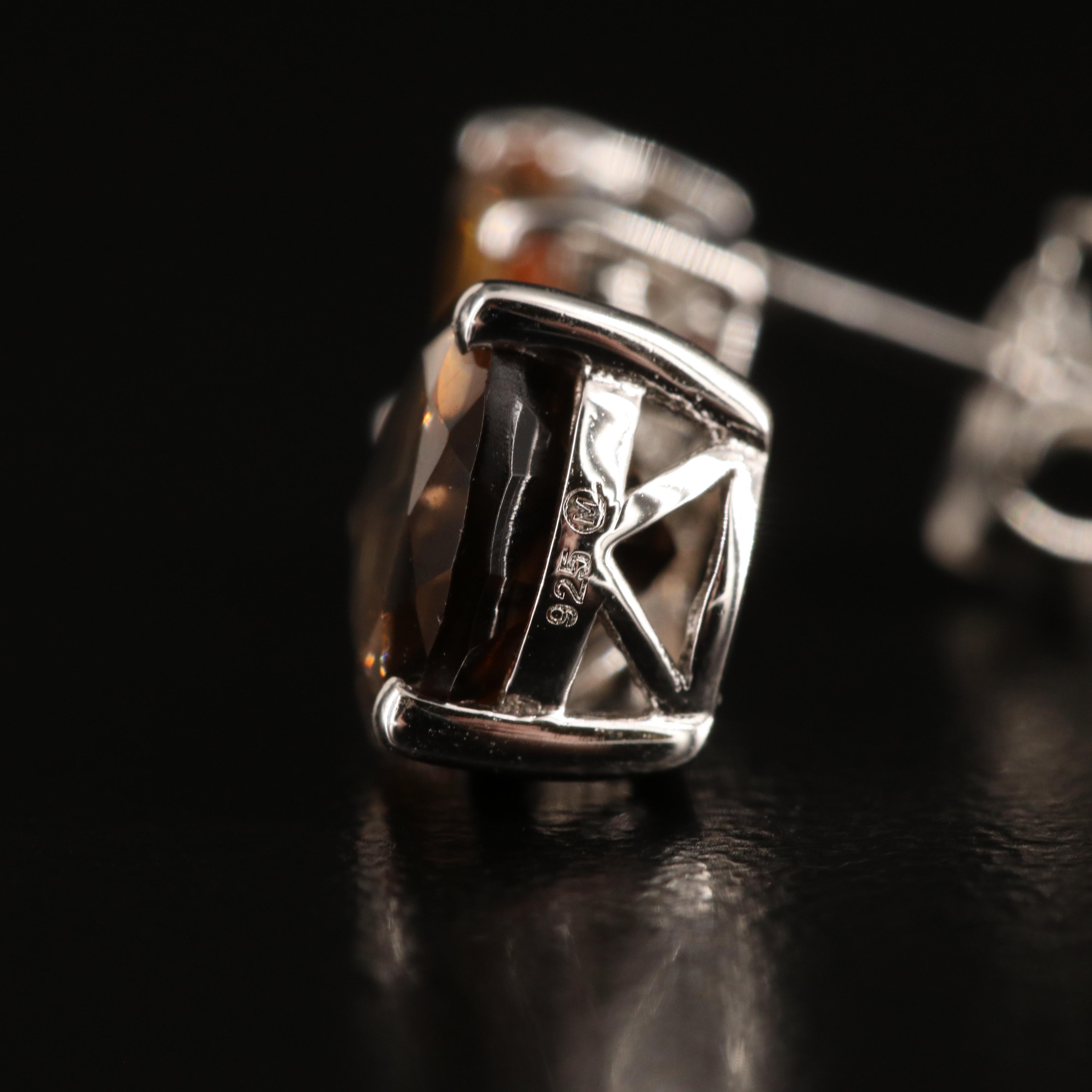 Sterling Smoky Quartz, Citrine and Diamond Earrings