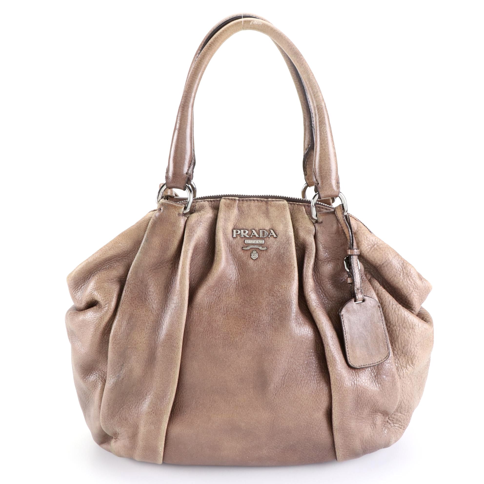 Prada Medium Zip Domed Tote Bag in Cervo Lux Deerskin Leather