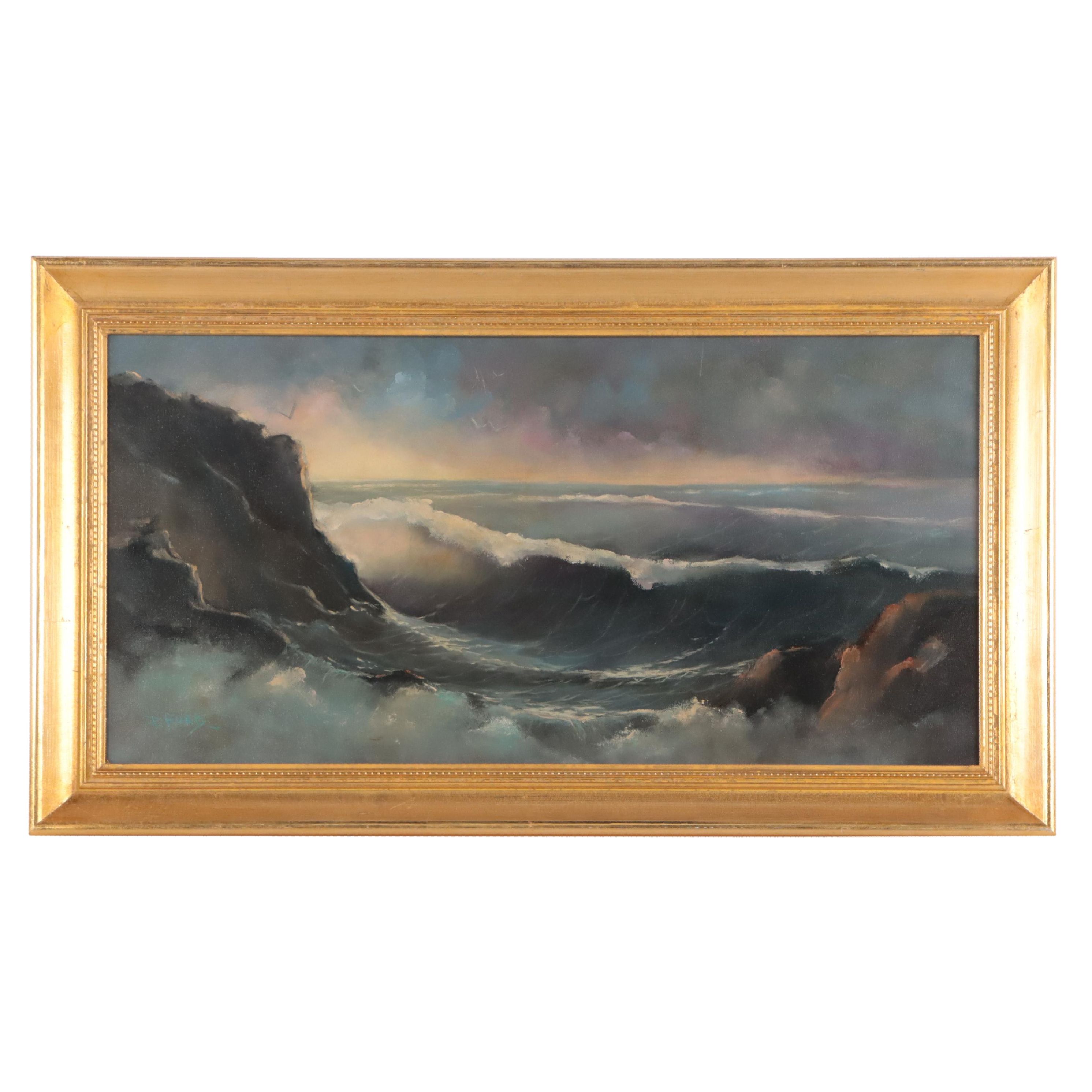 Pat Ford Oil Painting of Seascape "Sunrise Surf," 1983