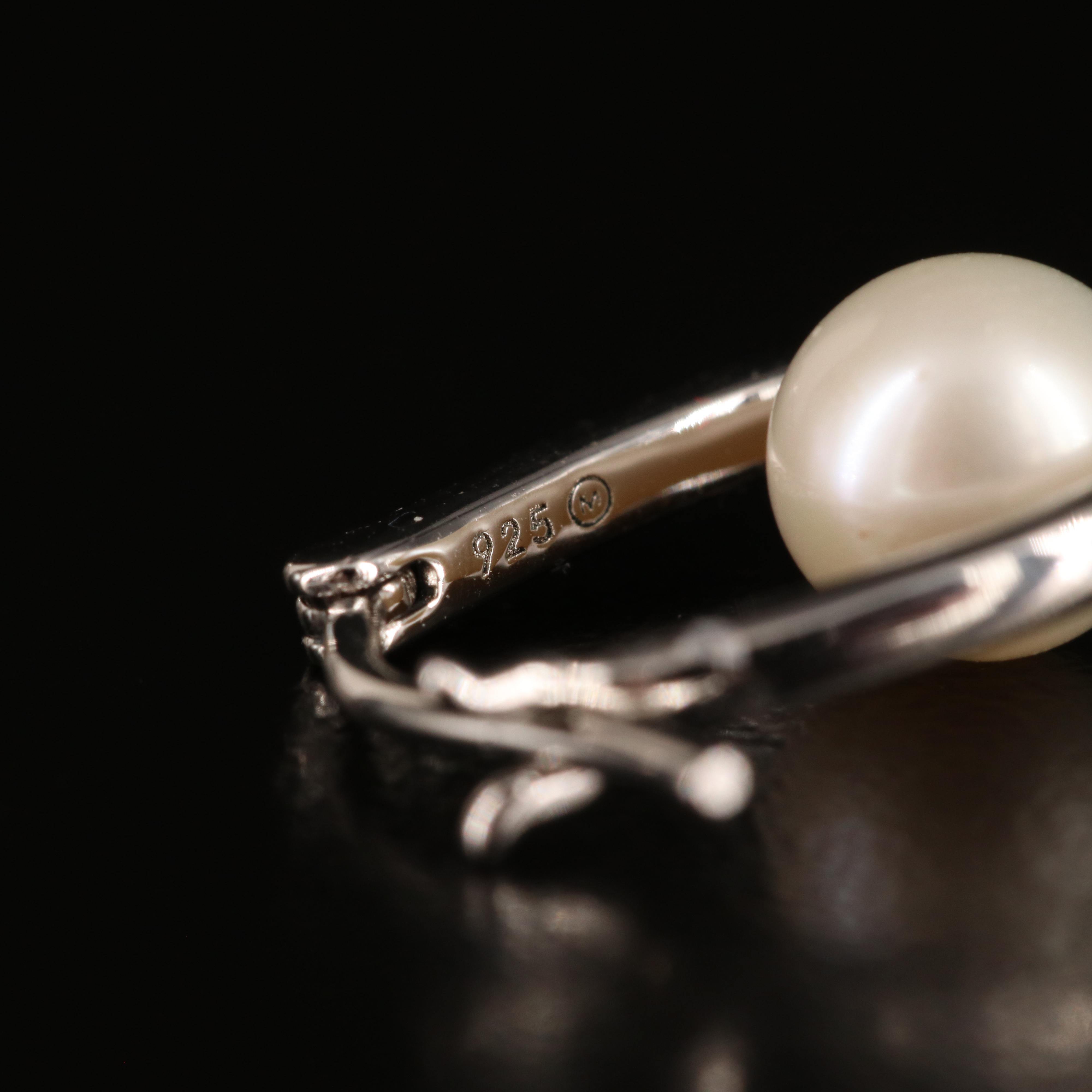 Sterling Pearl and Diamond Hoop Earrings