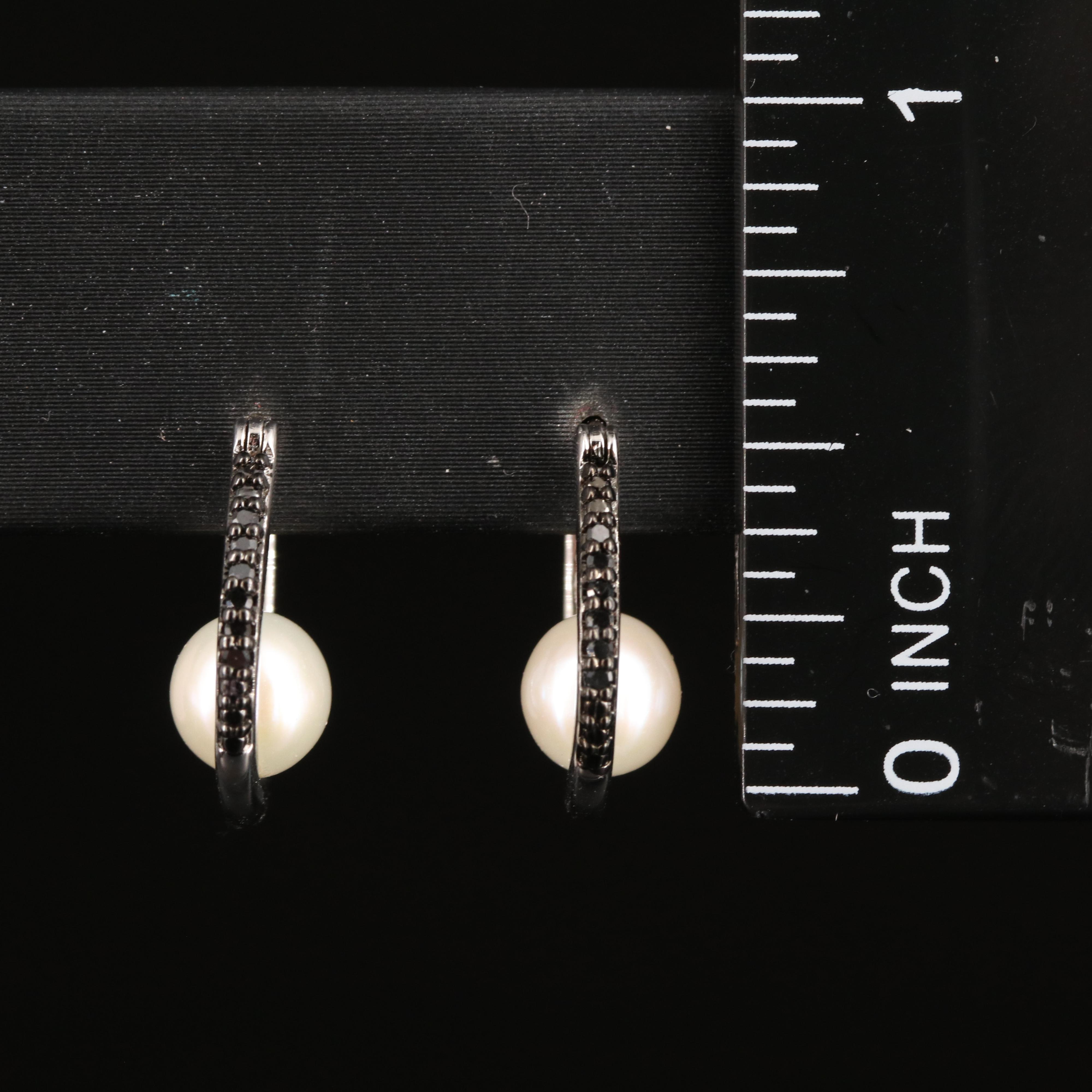 Sterling Pearl and Diamond Hoop Earrings