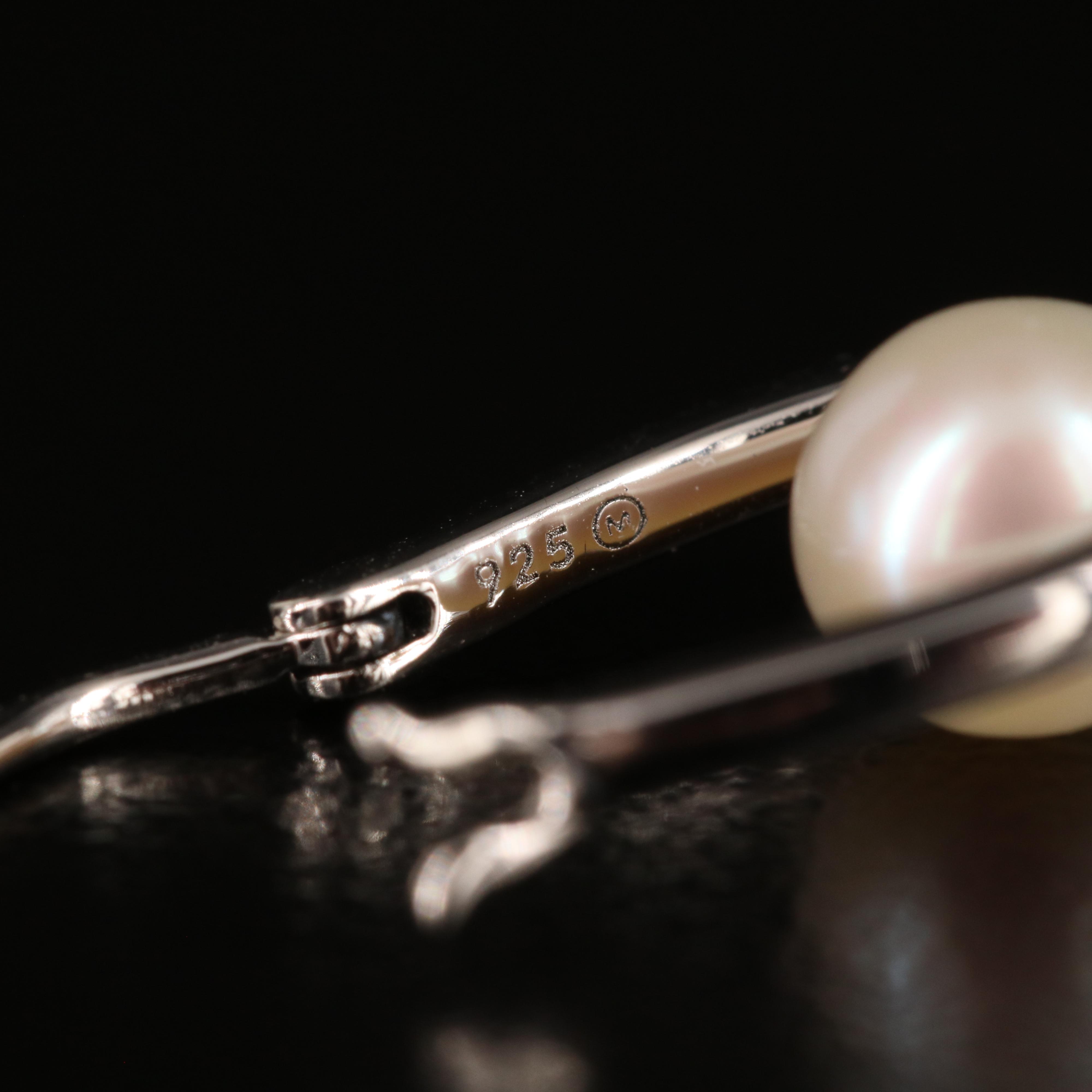 Sterling Pearl and Diamond Hoop Earrings