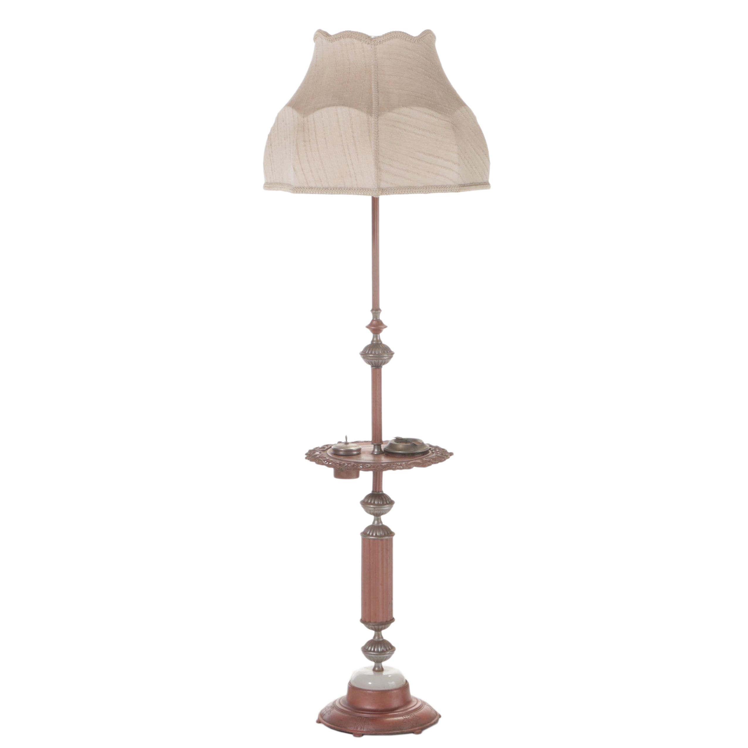 Cast Metal Floor Lamp With Integrated Ashtray and Table