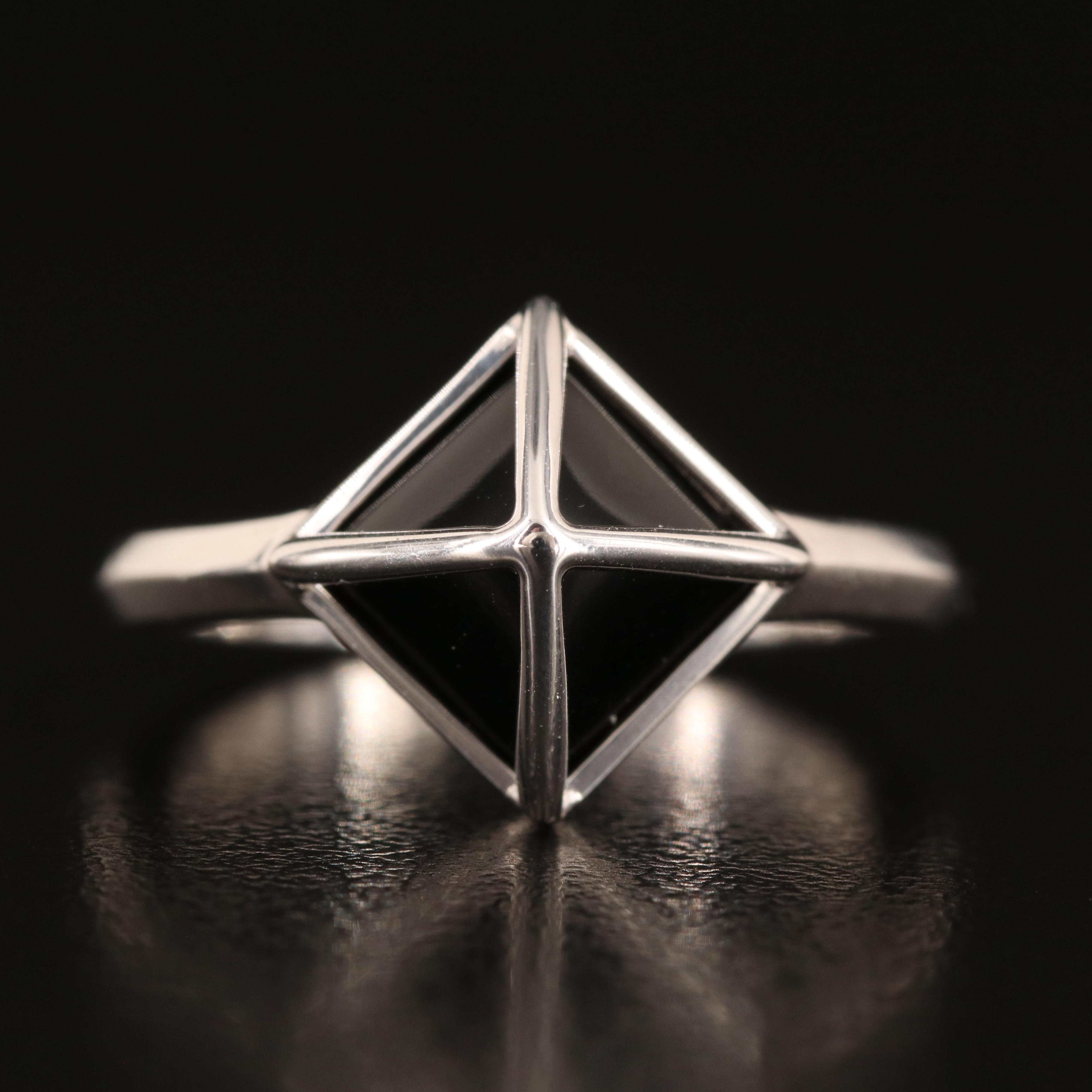 Sterling Faux Black Onyx Pyramid Ring