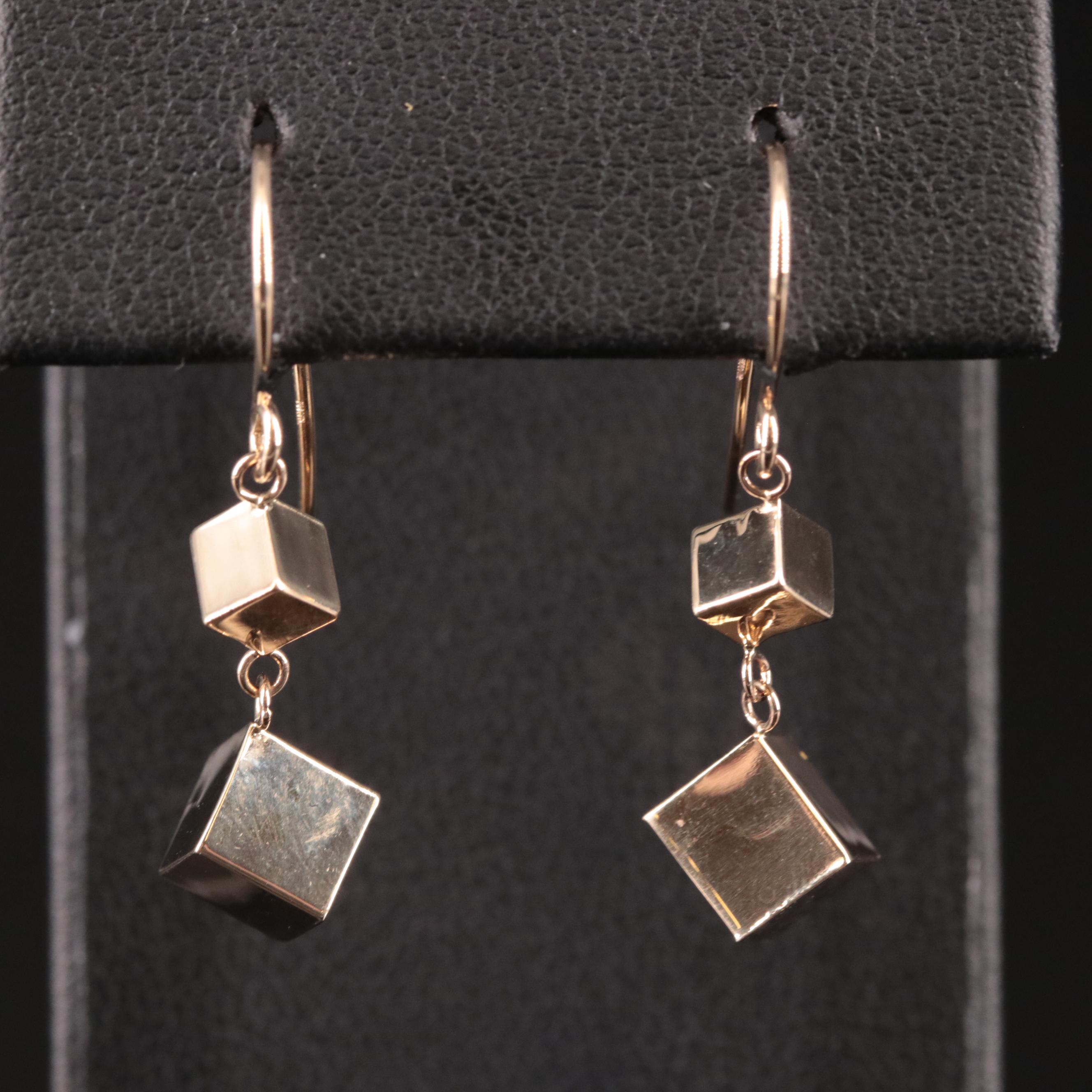 14K Graduated Cube Drop Earrings