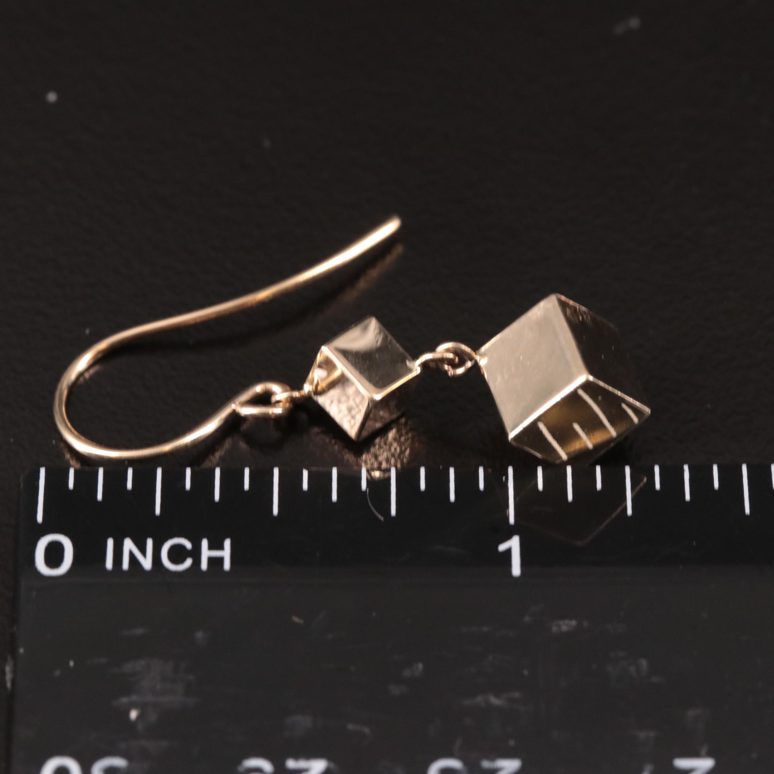 14K Graduated Cube Drop Earrings