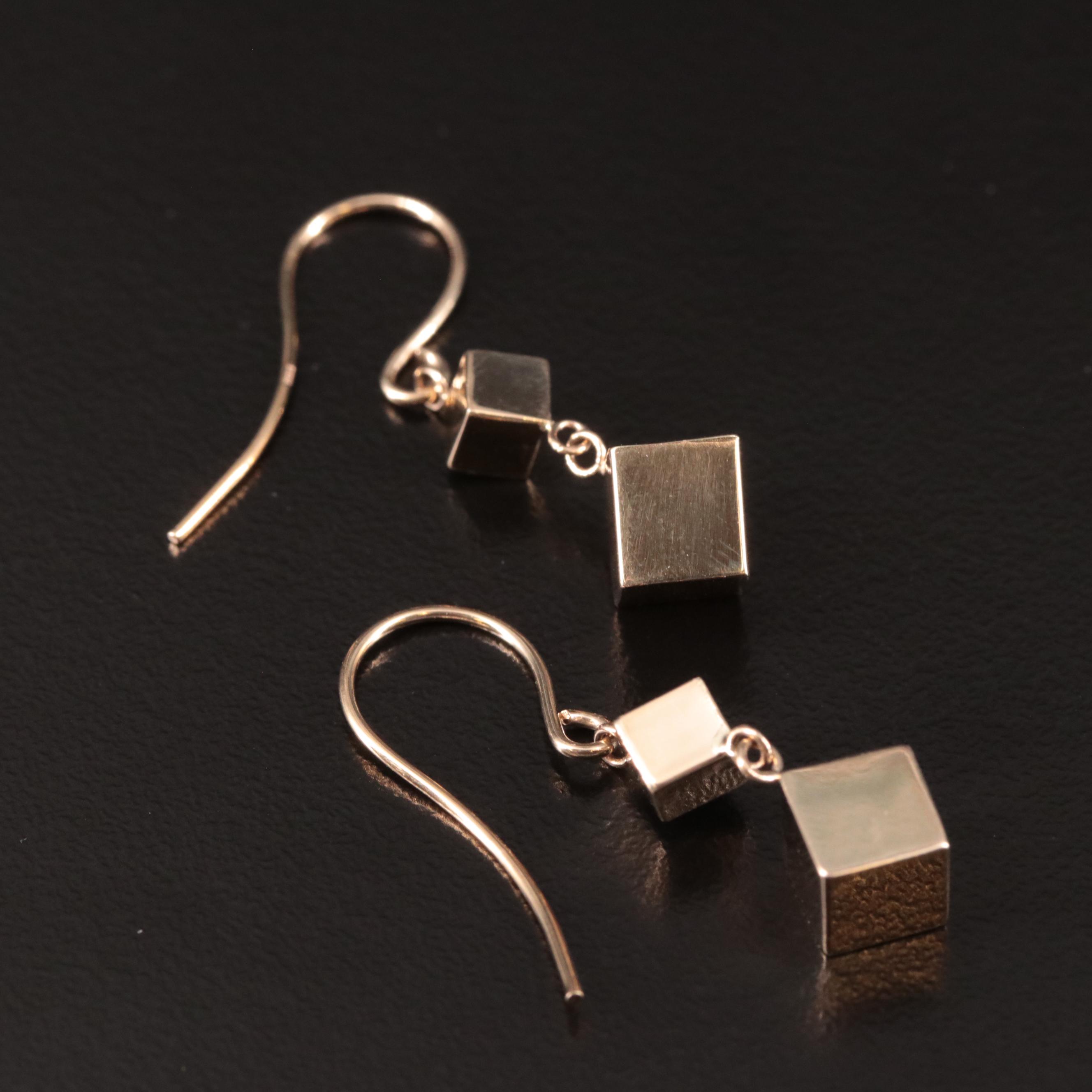 14K Graduated Cube Drop Earrings