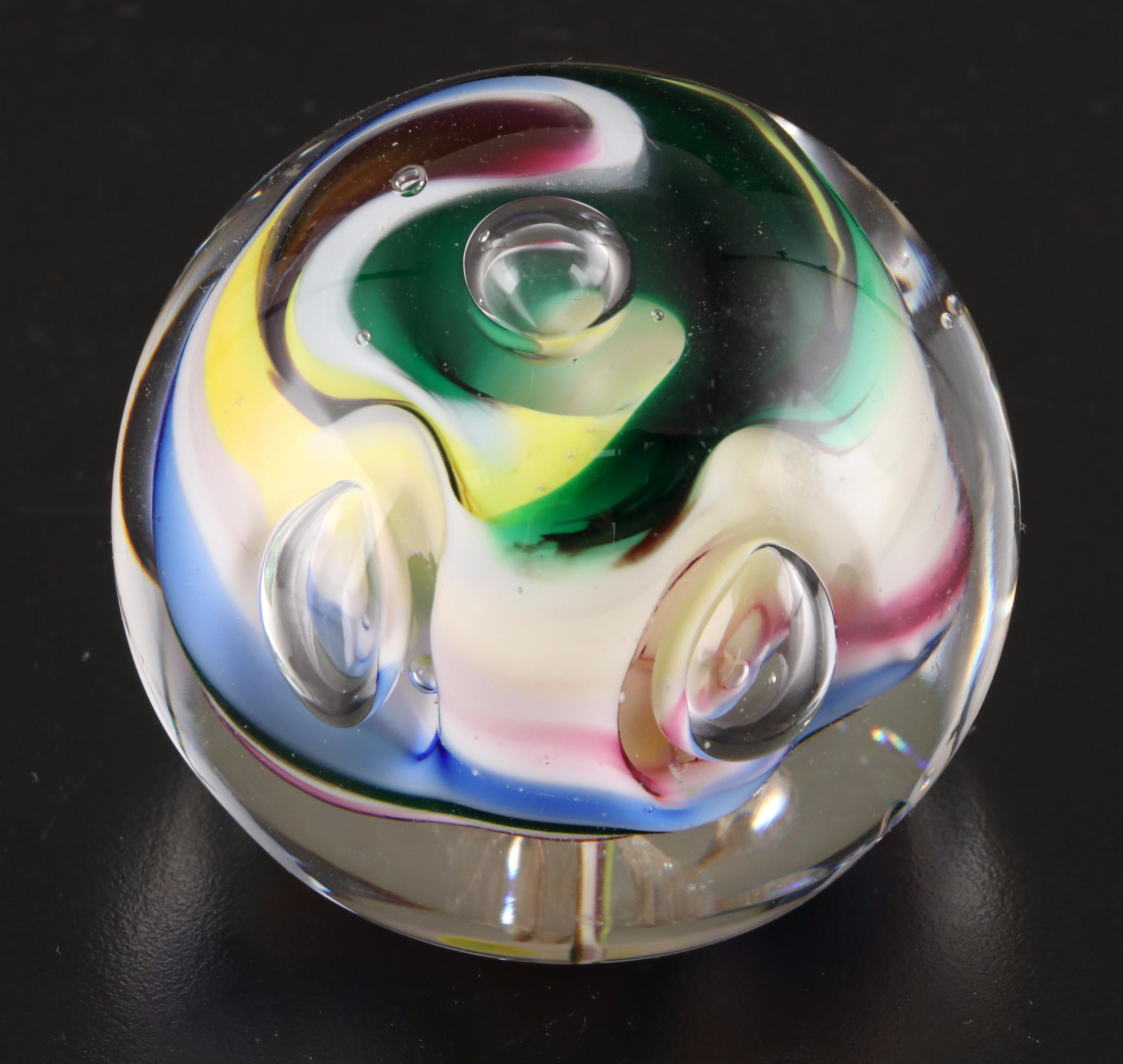 Orrefors Glass Bowl with Jim Karg Glass Paperweight