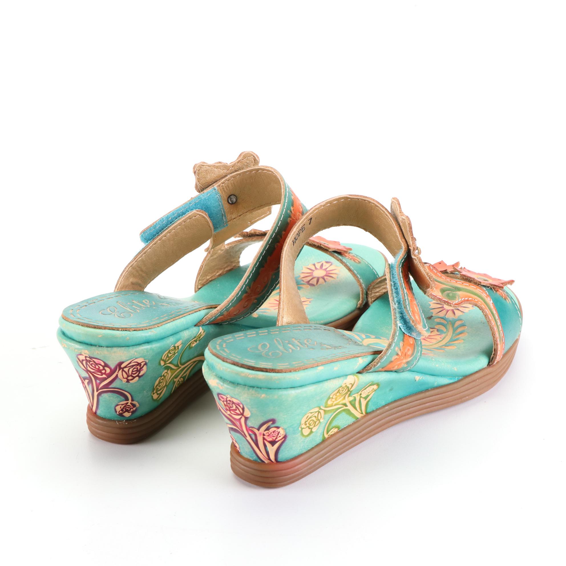 Elite by Corky's Mulitcolor Wedge Sandals in Leather