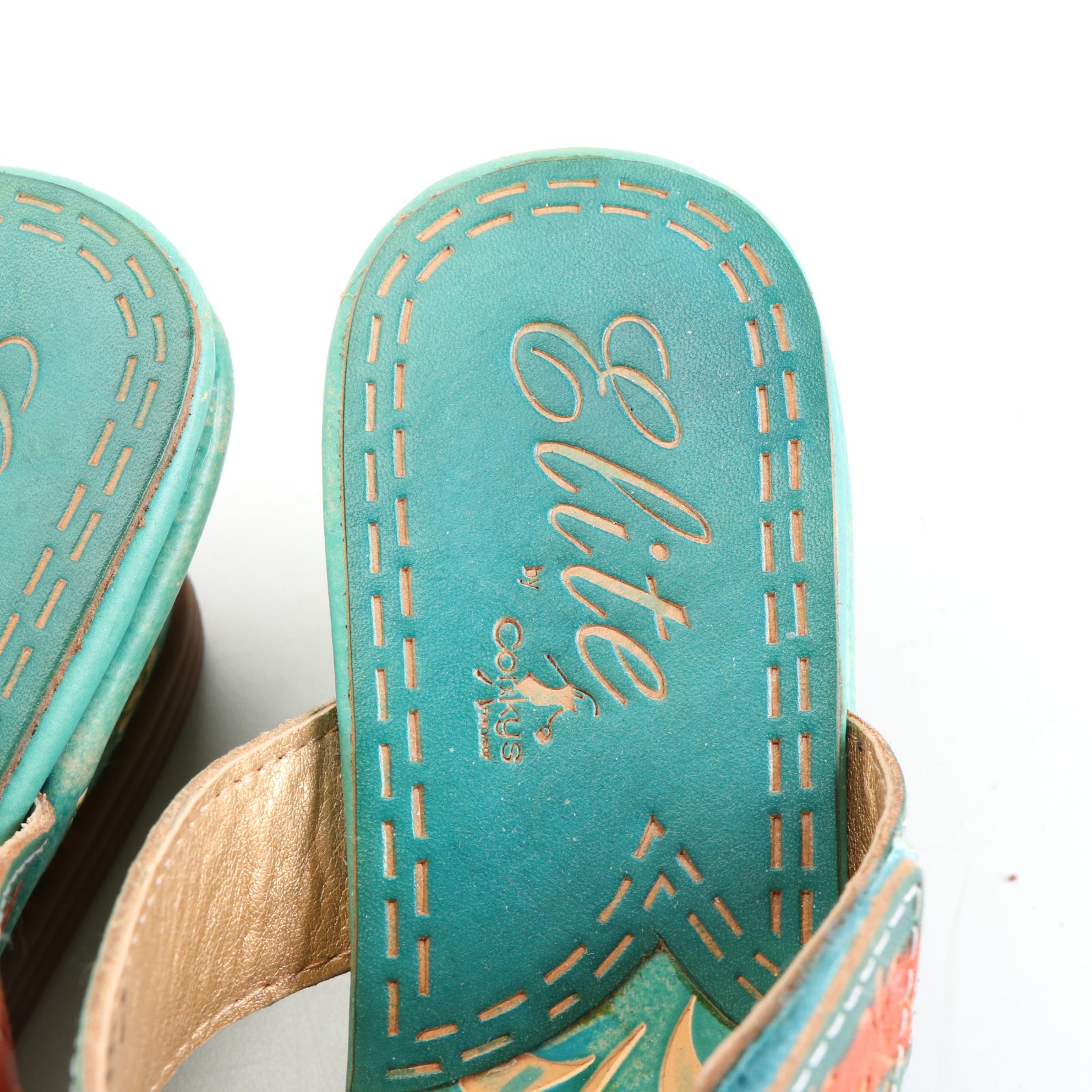 Elite by Corky's Mulitcolor Wedge Sandals in Leather