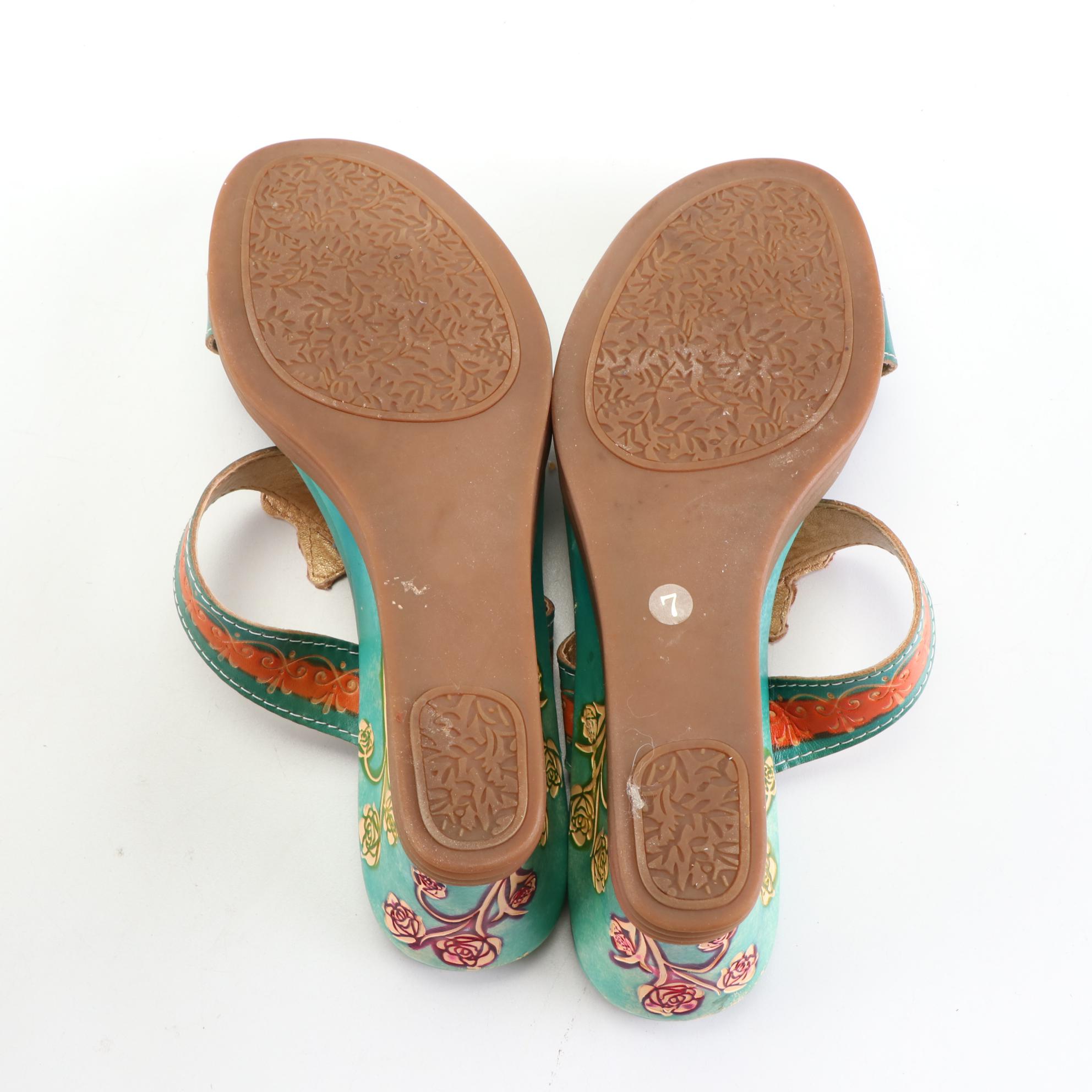 Elite by Corky's Mulitcolor Wedge Sandals in Leather