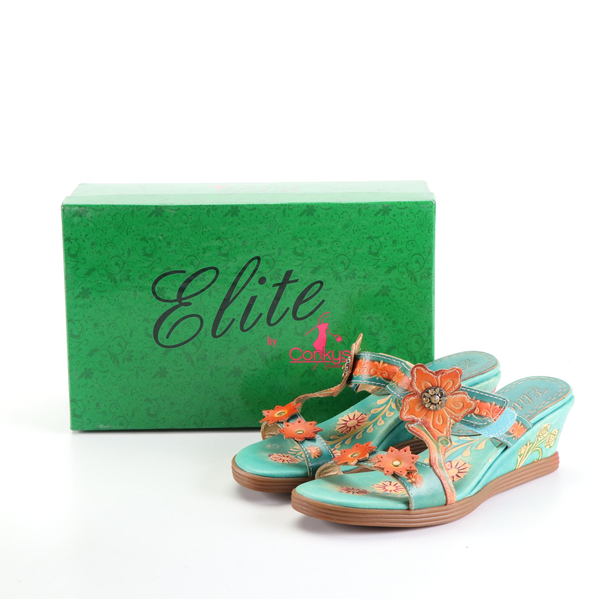 Elite by Corky's Mulitcolor Wedge Sandals in Leather