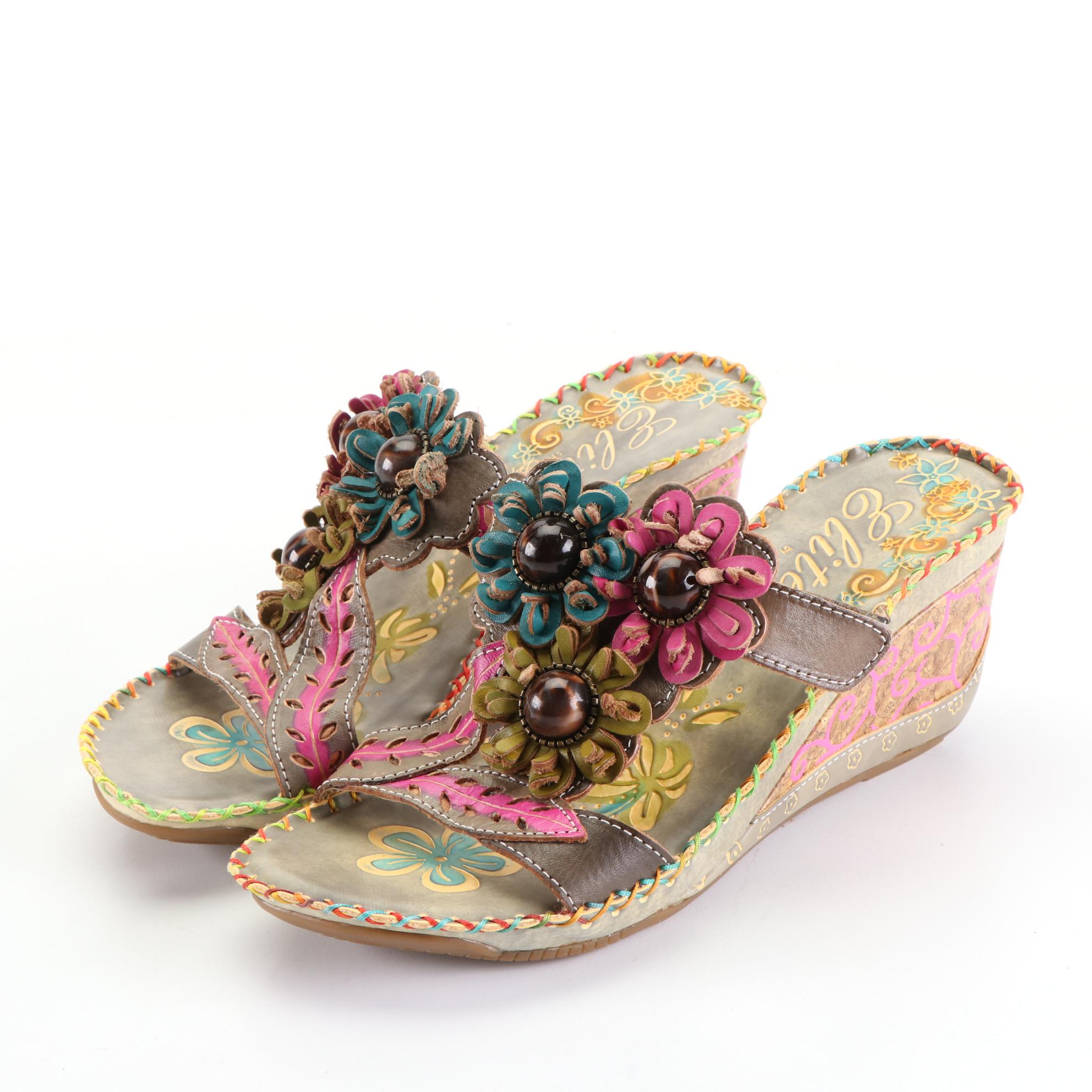 Elite by Corky's Mulitcolor Wedge Sandals in Leather