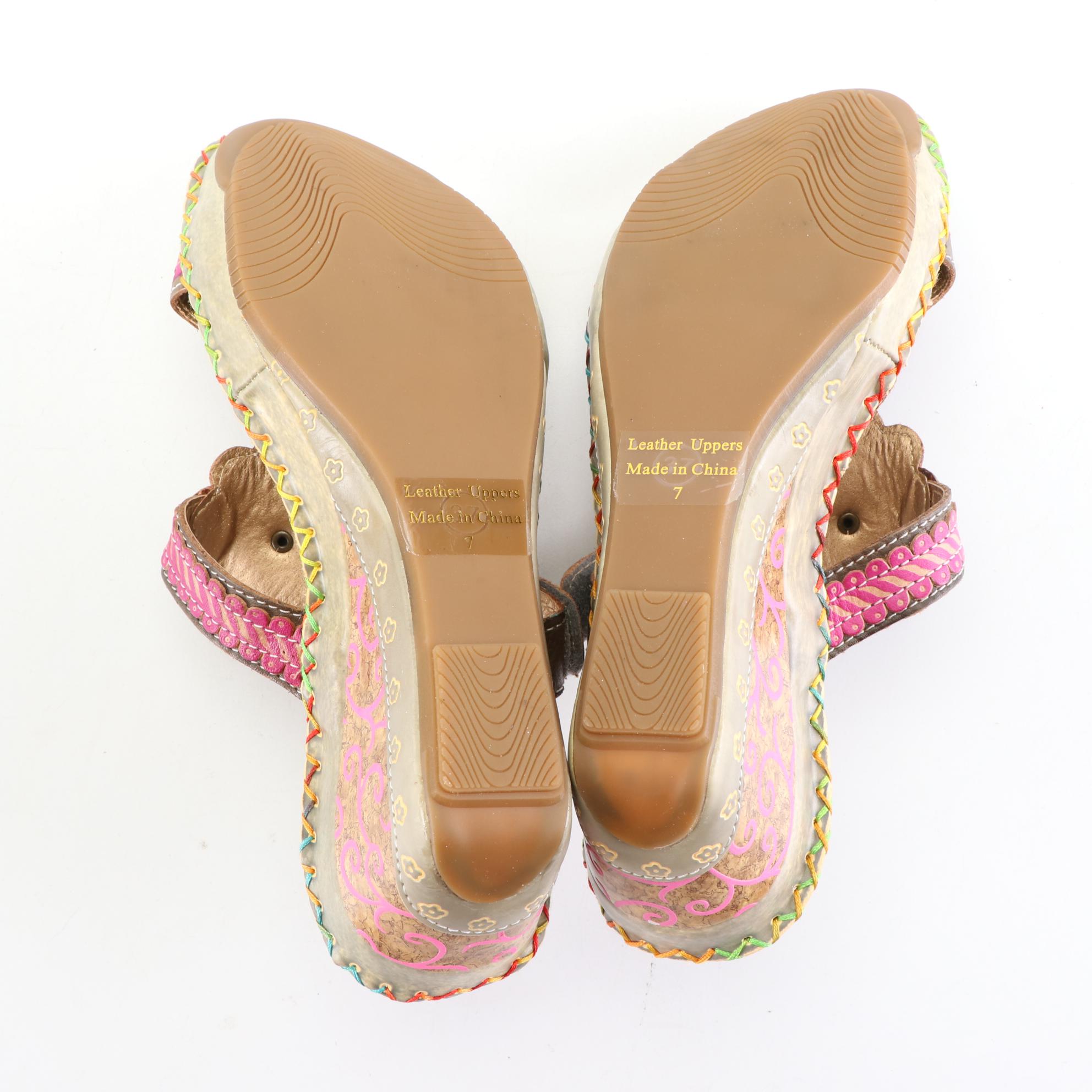 Elite by Corky's Mulitcolor Wedge Sandals in Leather