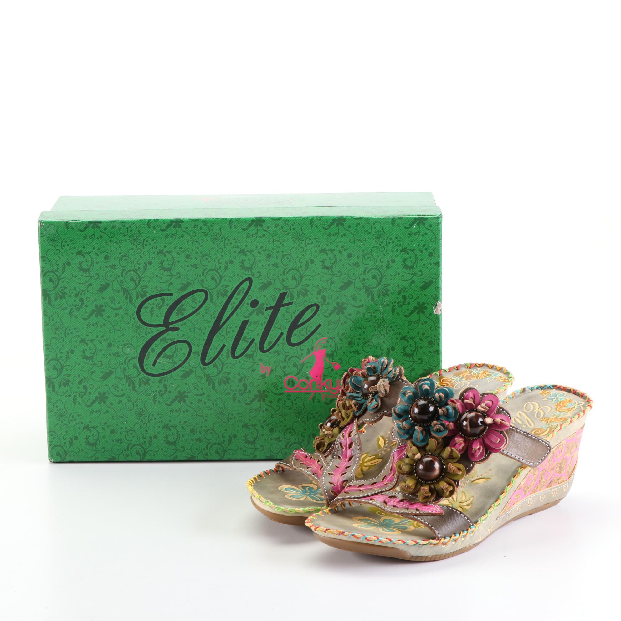Elite by Corky's Mulitcolor Wedge Sandals in Leather