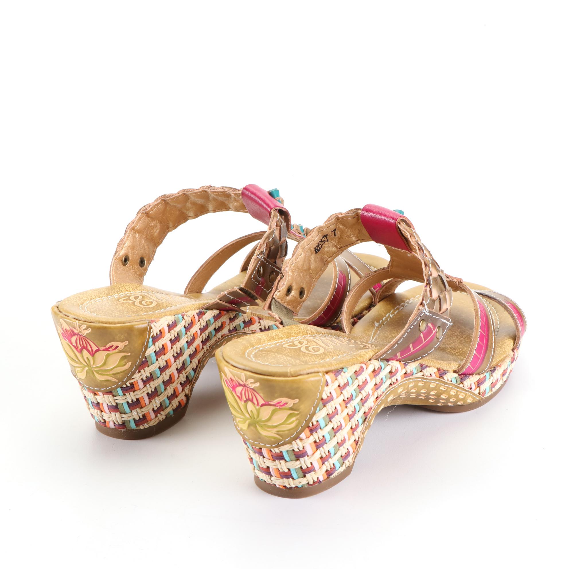 Elite by Corky's Mulitcolor Wedge Sandals in Leather