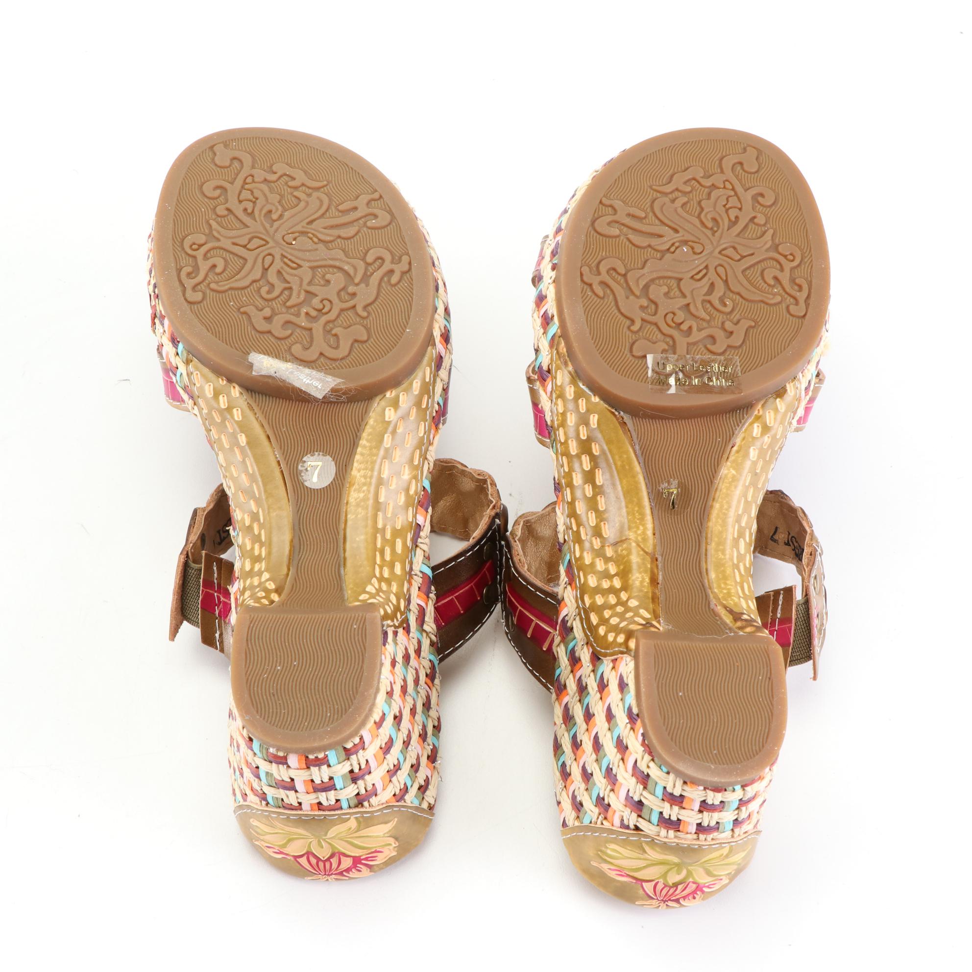 Elite by Corky's Mulitcolor Wedge Sandals in Leather