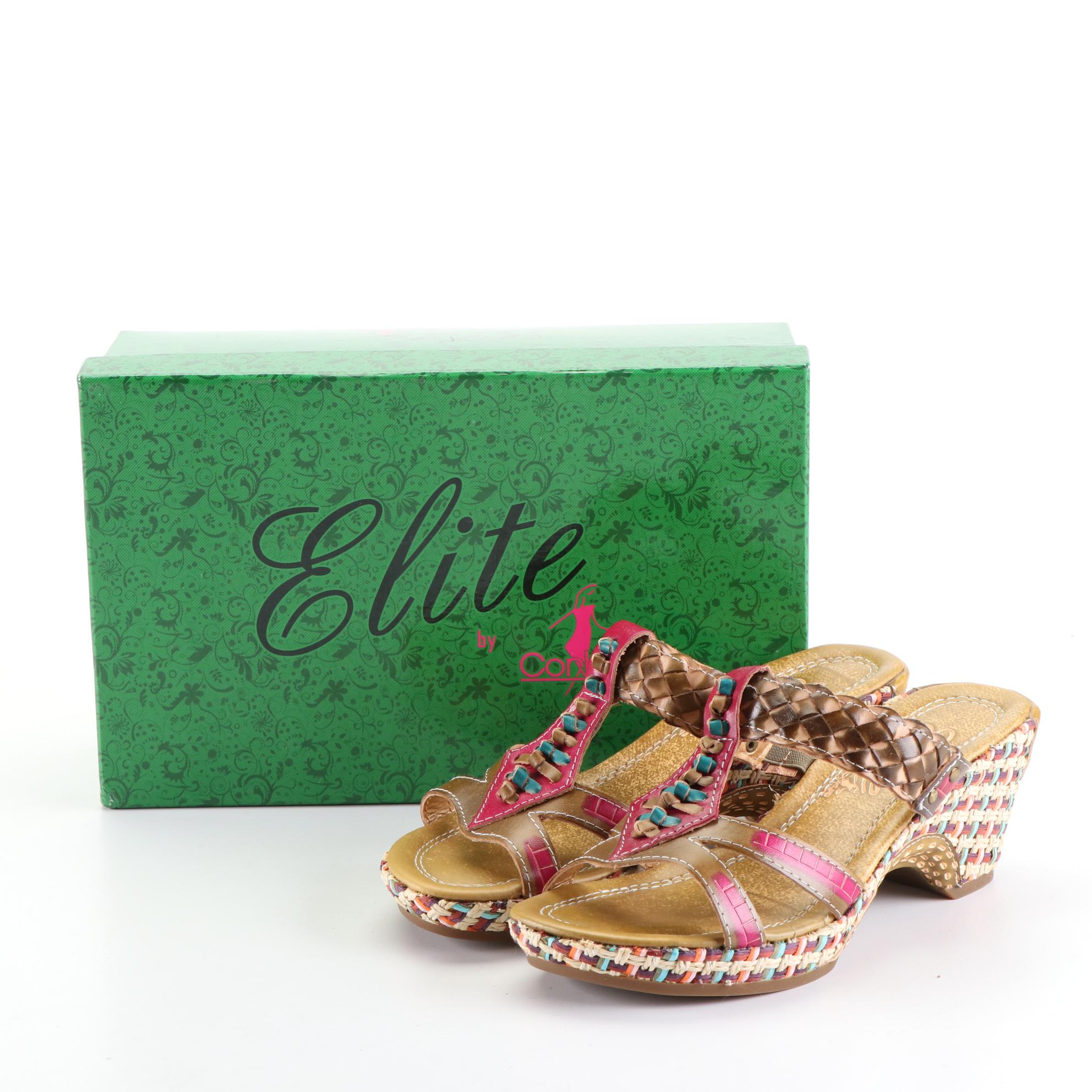 Elite by Corky's Mulitcolor Wedge Sandals in Leather