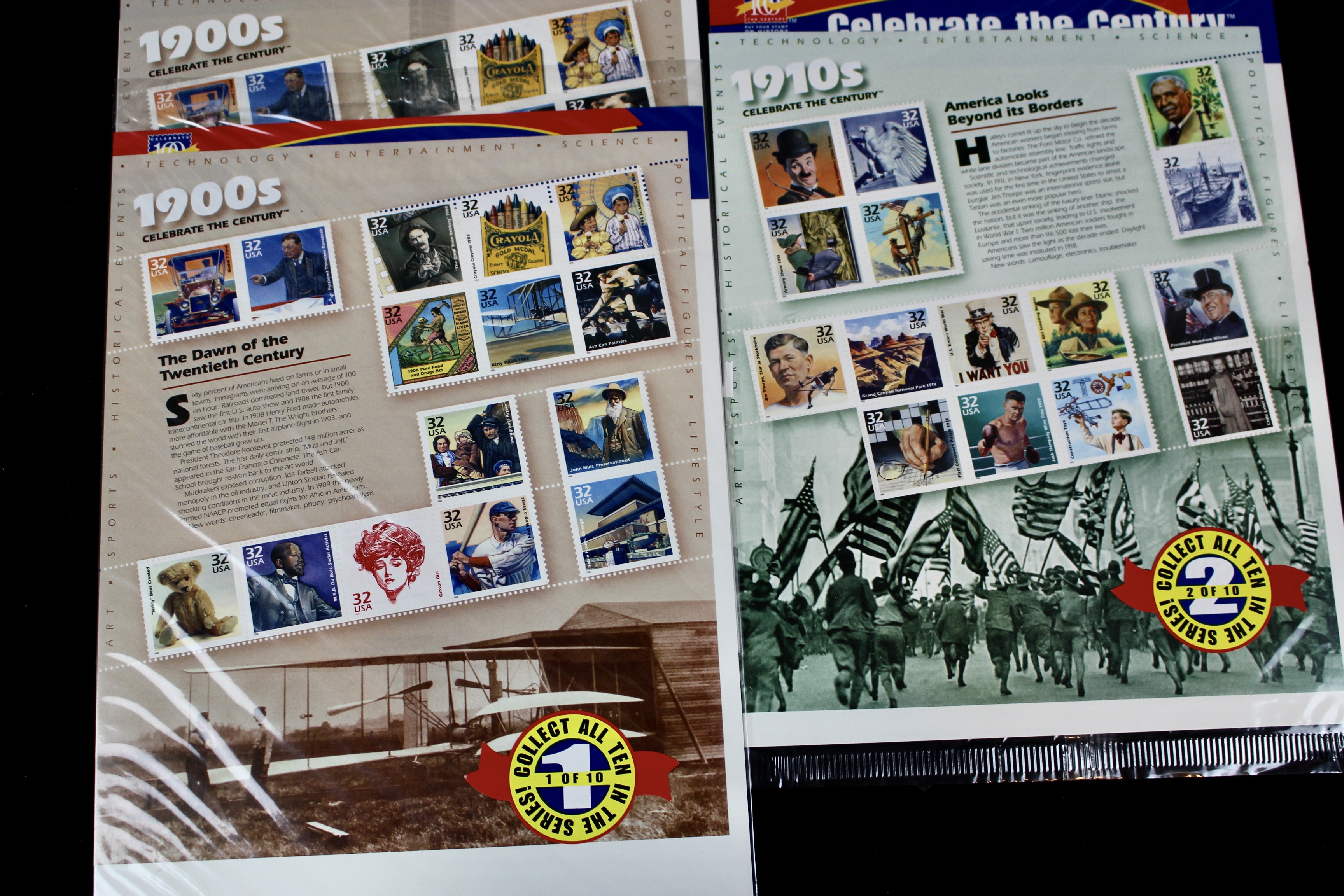 Sixteen U.S. Miniature Postage Stamp Sheets