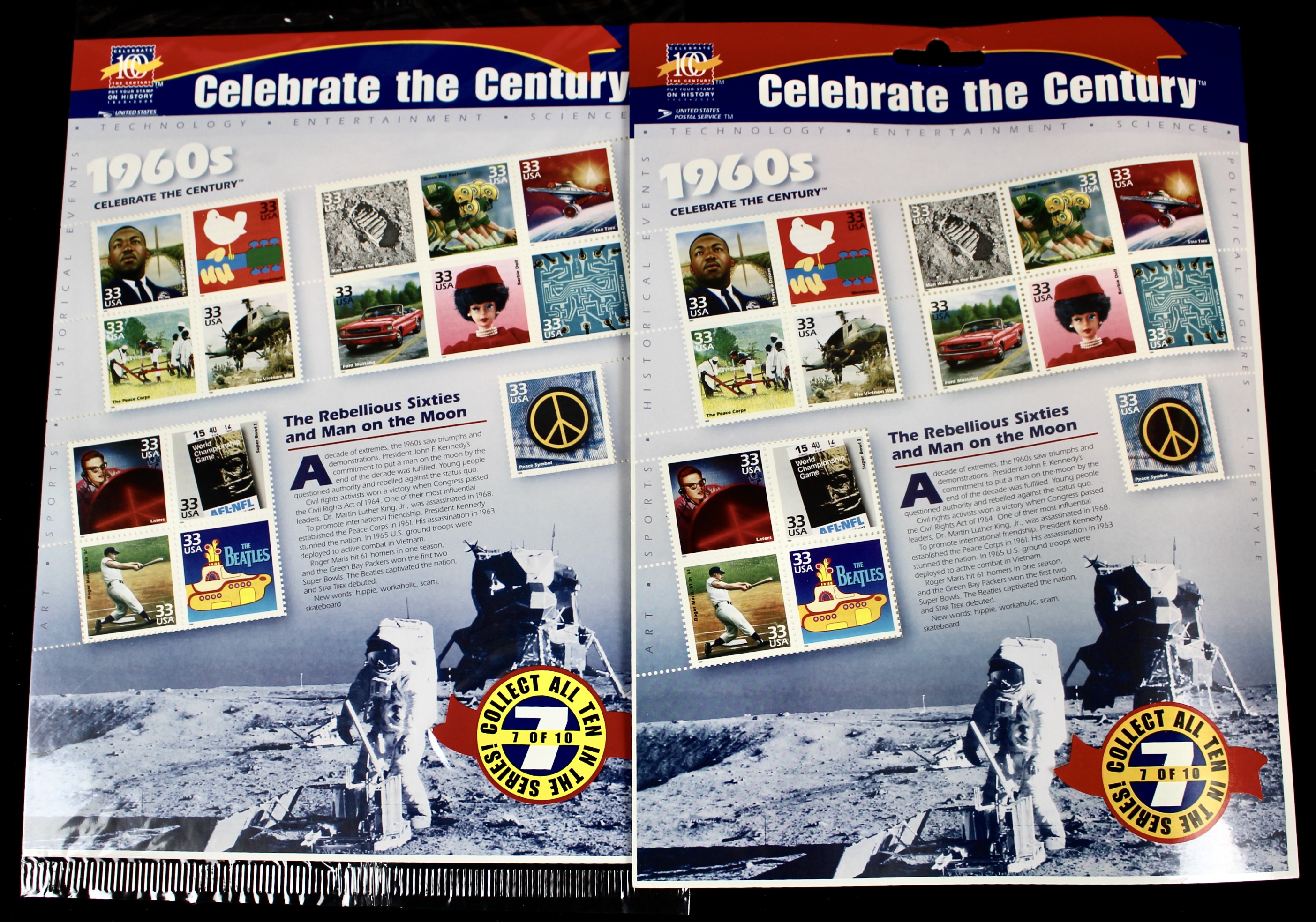 Sixteen U.S. Miniature Postage Stamp Sheets
