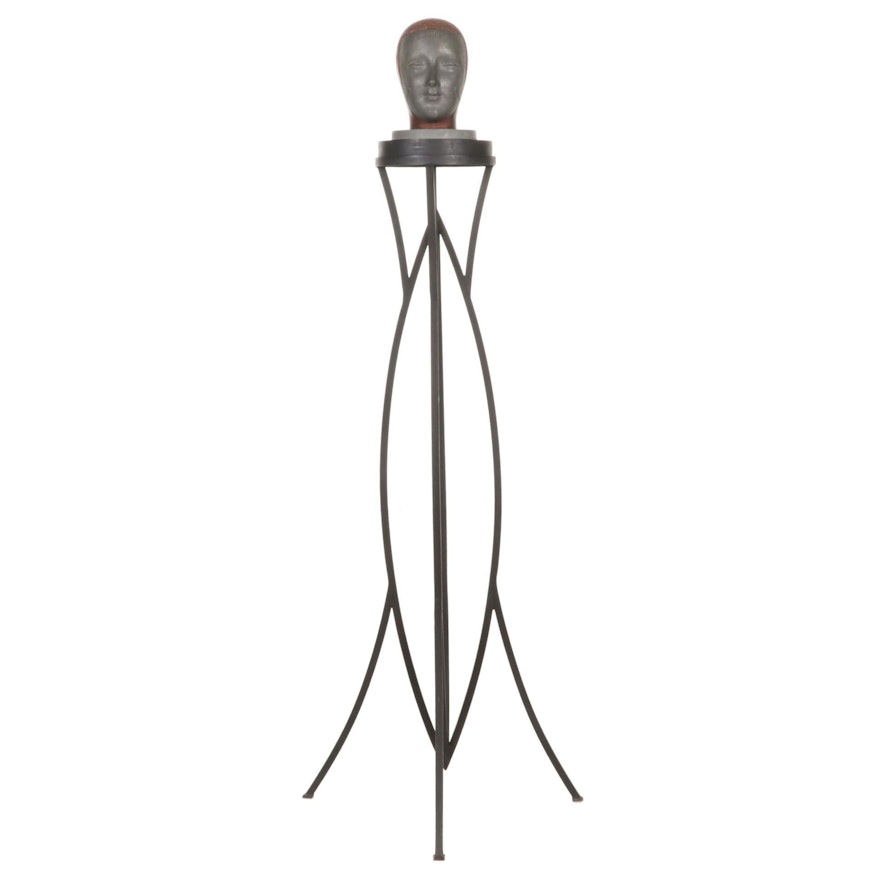 Iron Pedestal Stand with Metal and Wood Mannequin Head