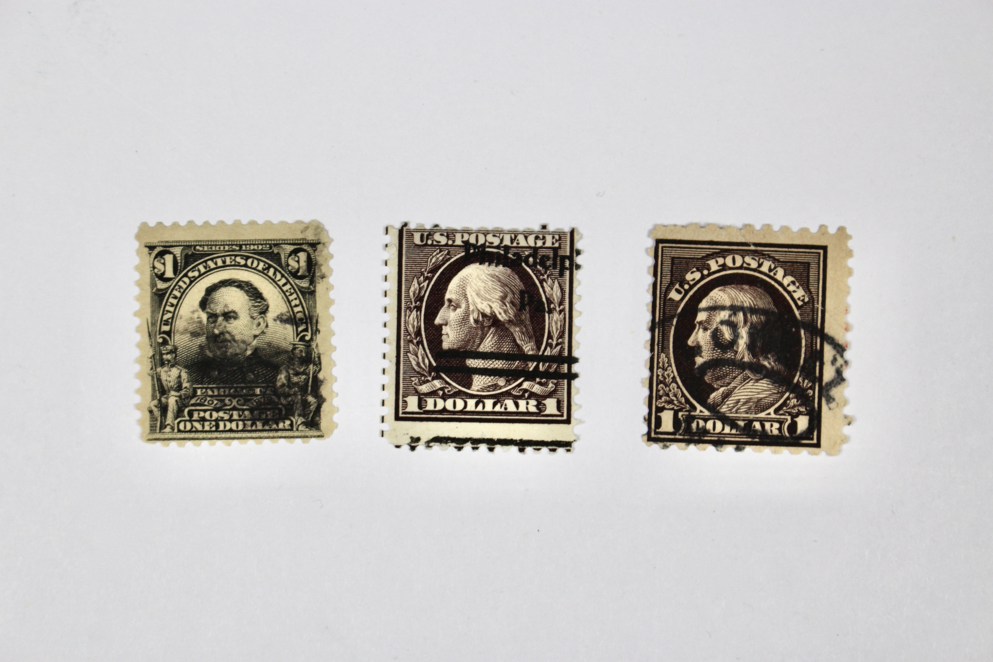 Nine Different $1, $2, $5 Regular Issue U.S. Postage Stamps