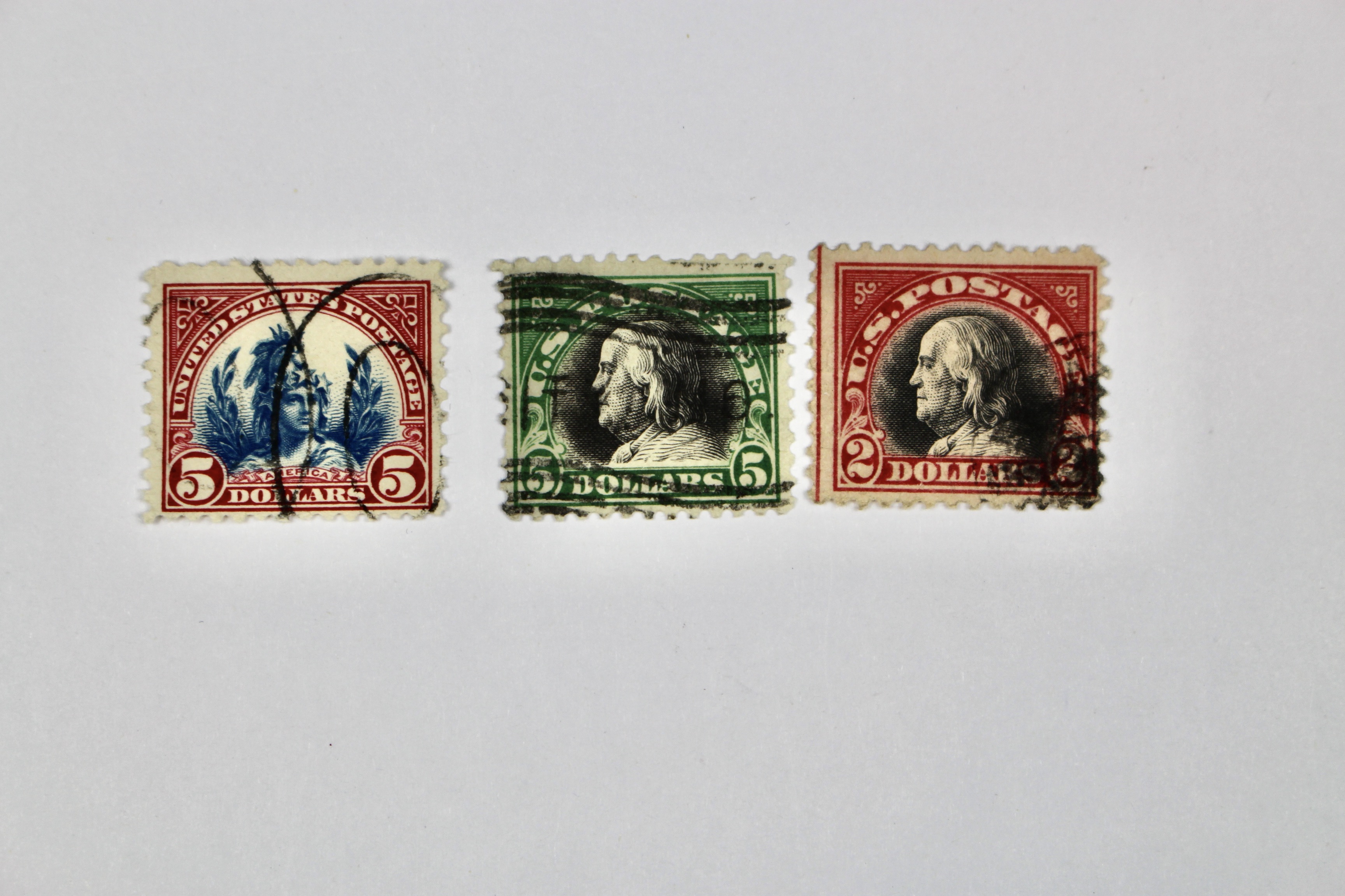 Nine Different $1, $2, $5 Regular Issue U.S. Postage Stamps