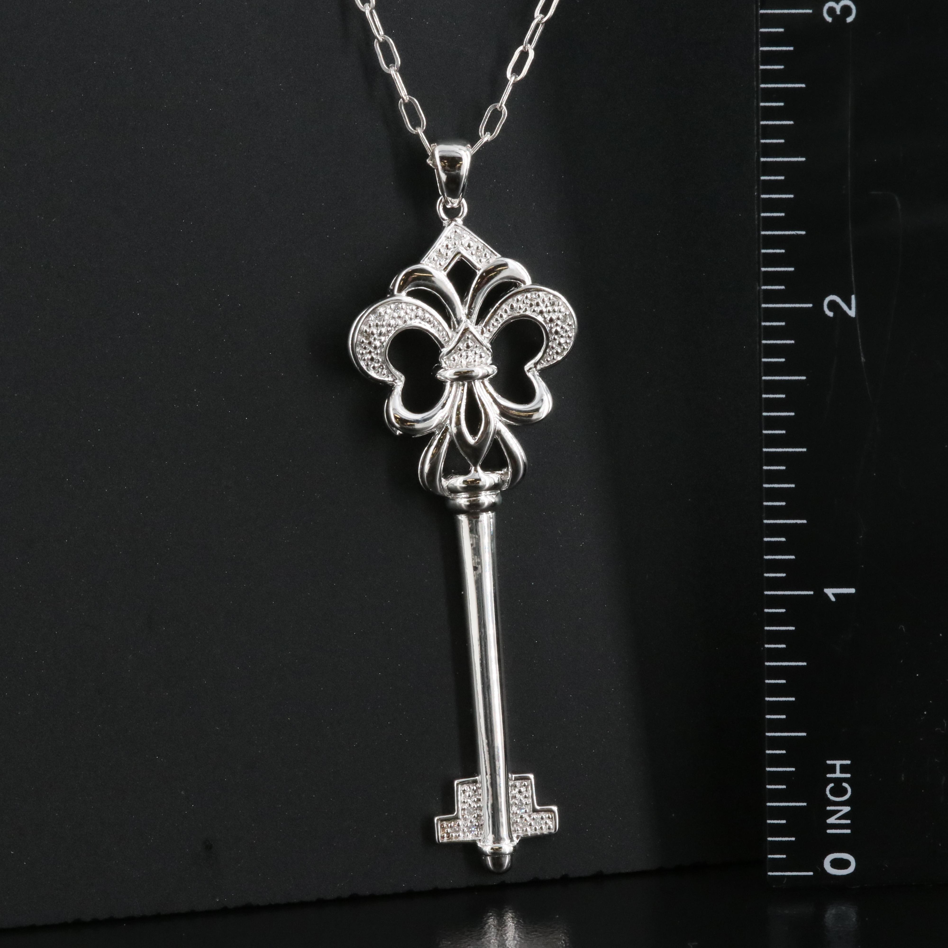 Sterling Diamond Key Pendant Necklace